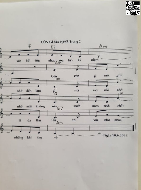 Page 2 of Sheet music PDF Còn gì mà nhớ - Phan Thanh Tâm