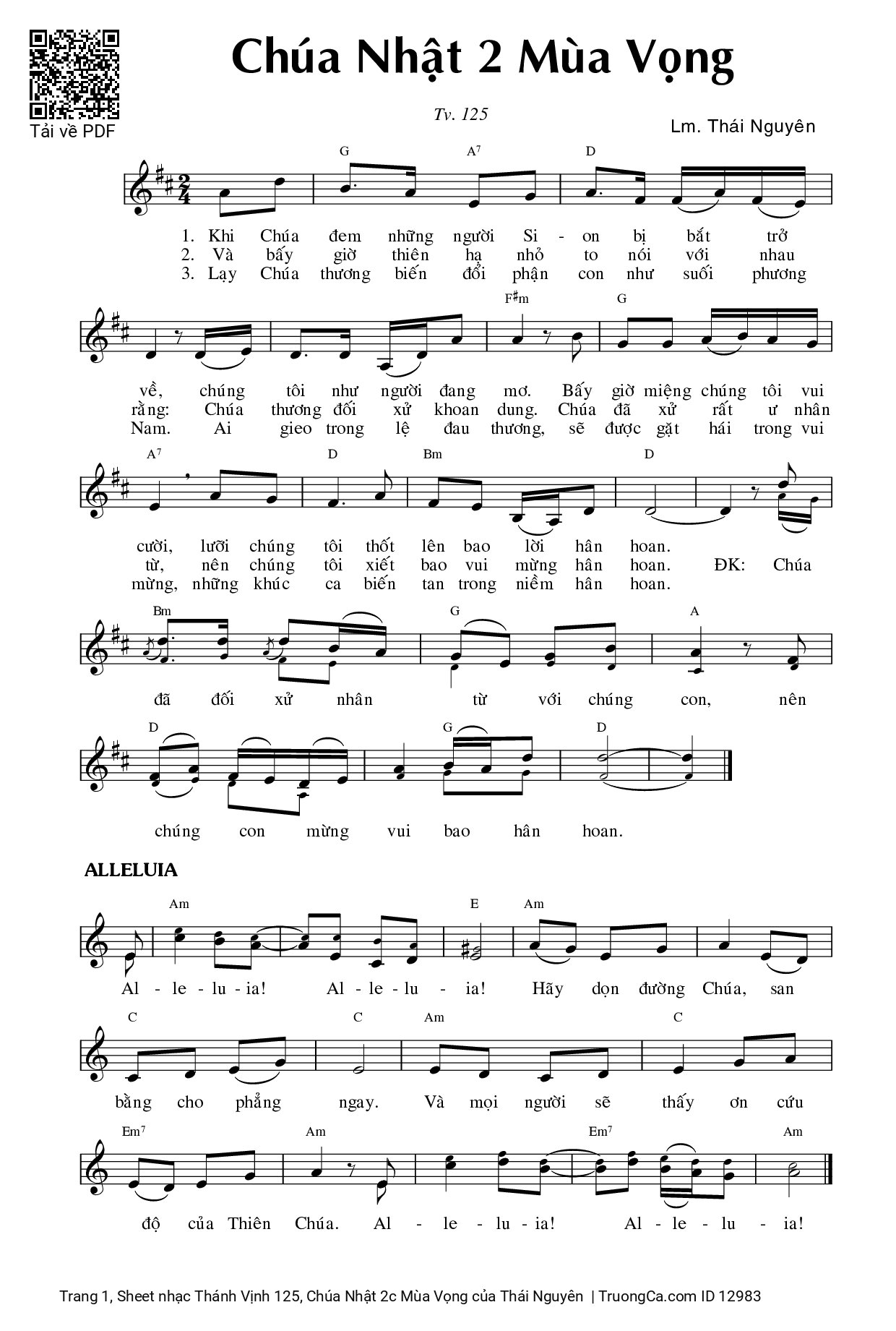 Sheet PDF of Thánh Vịnh 125, Chúa Nhật 2c Mùa Vọng