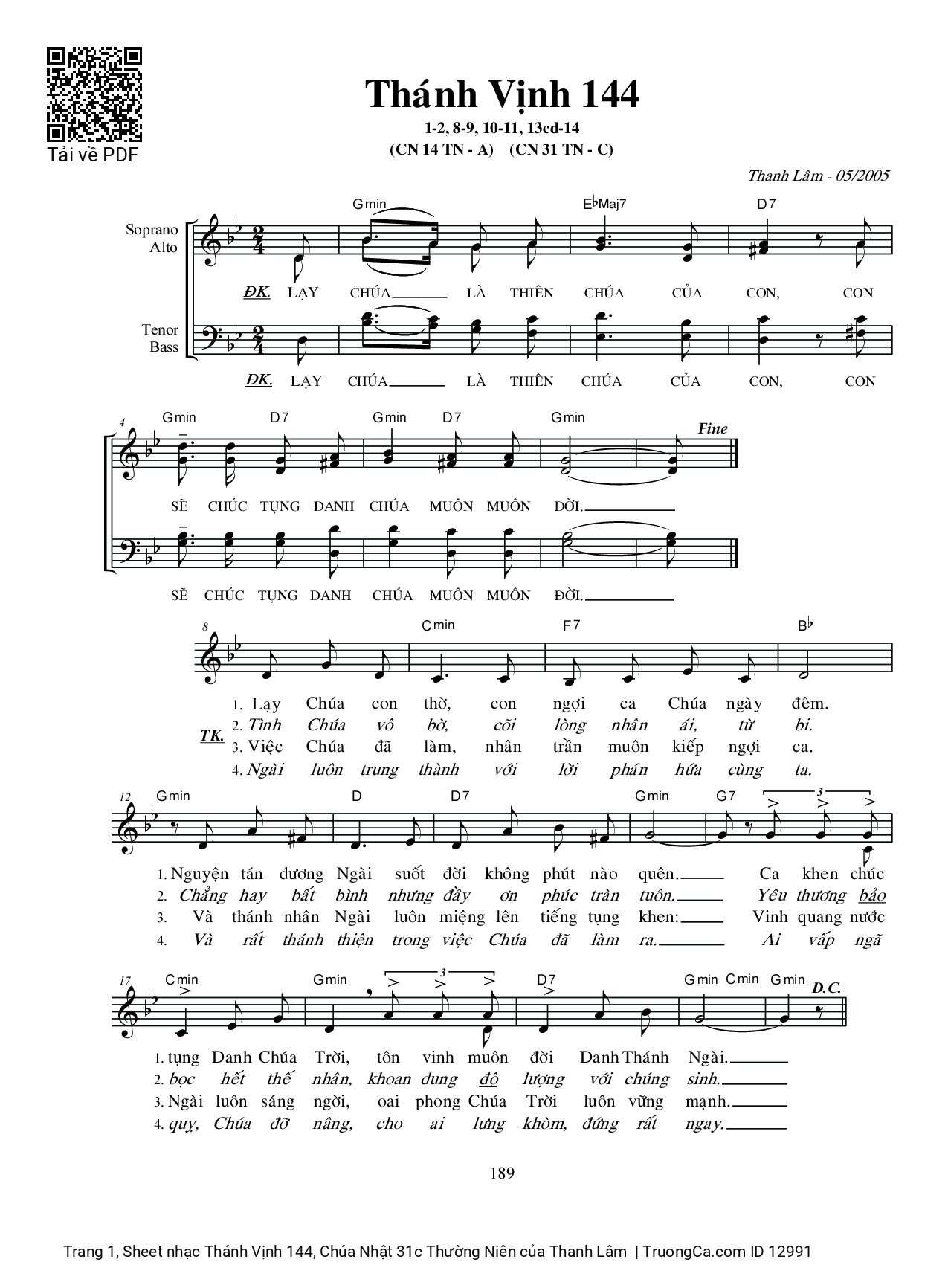 Sheet PDF of Thánh Vịnh 144, Chúa Nhật 31c Thường Niên