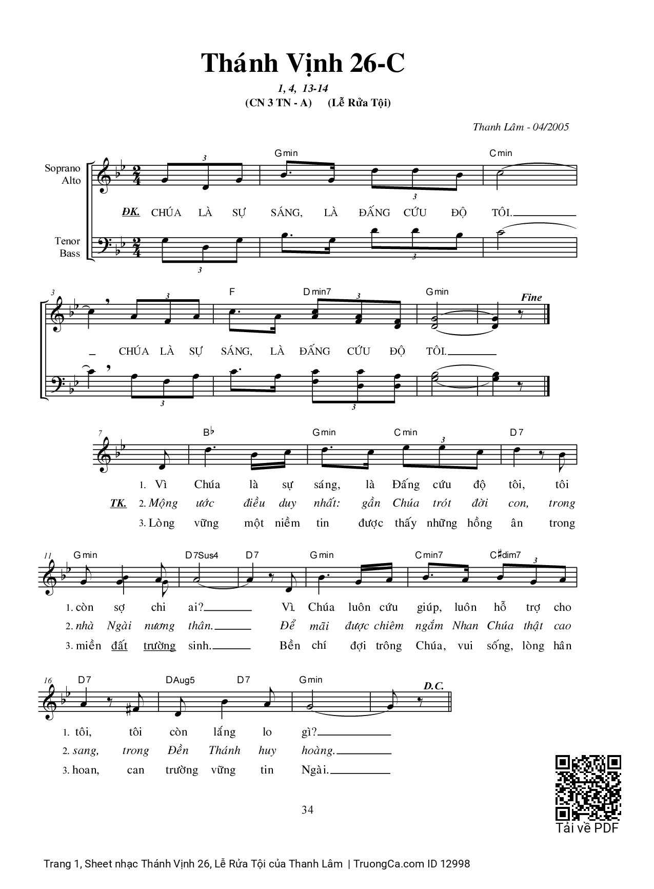 Sheet PDF of Thánh Vịnh 26, Lễ Rửa Tội