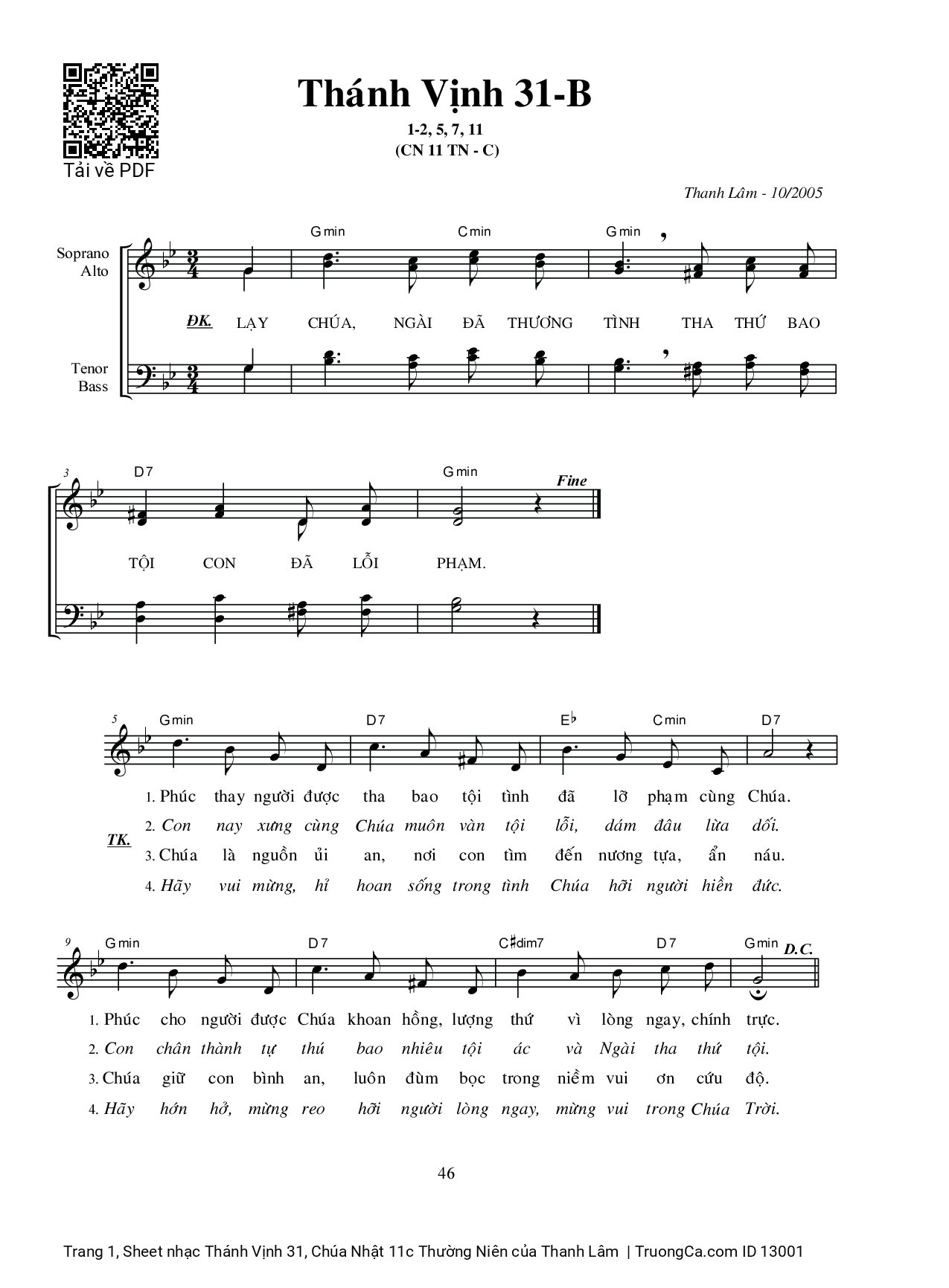 Sheet PDF of Thánh Vịnh 31, Chúa Nhật 11c Thường Niên