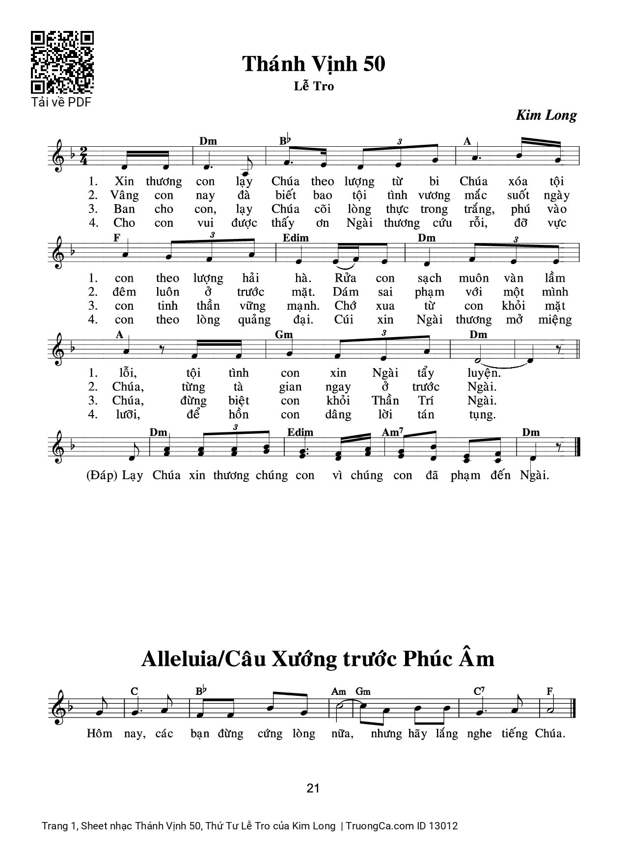 Sheet PDF of Thánh Vịnh 50, Thứ Tư Lễ Tro