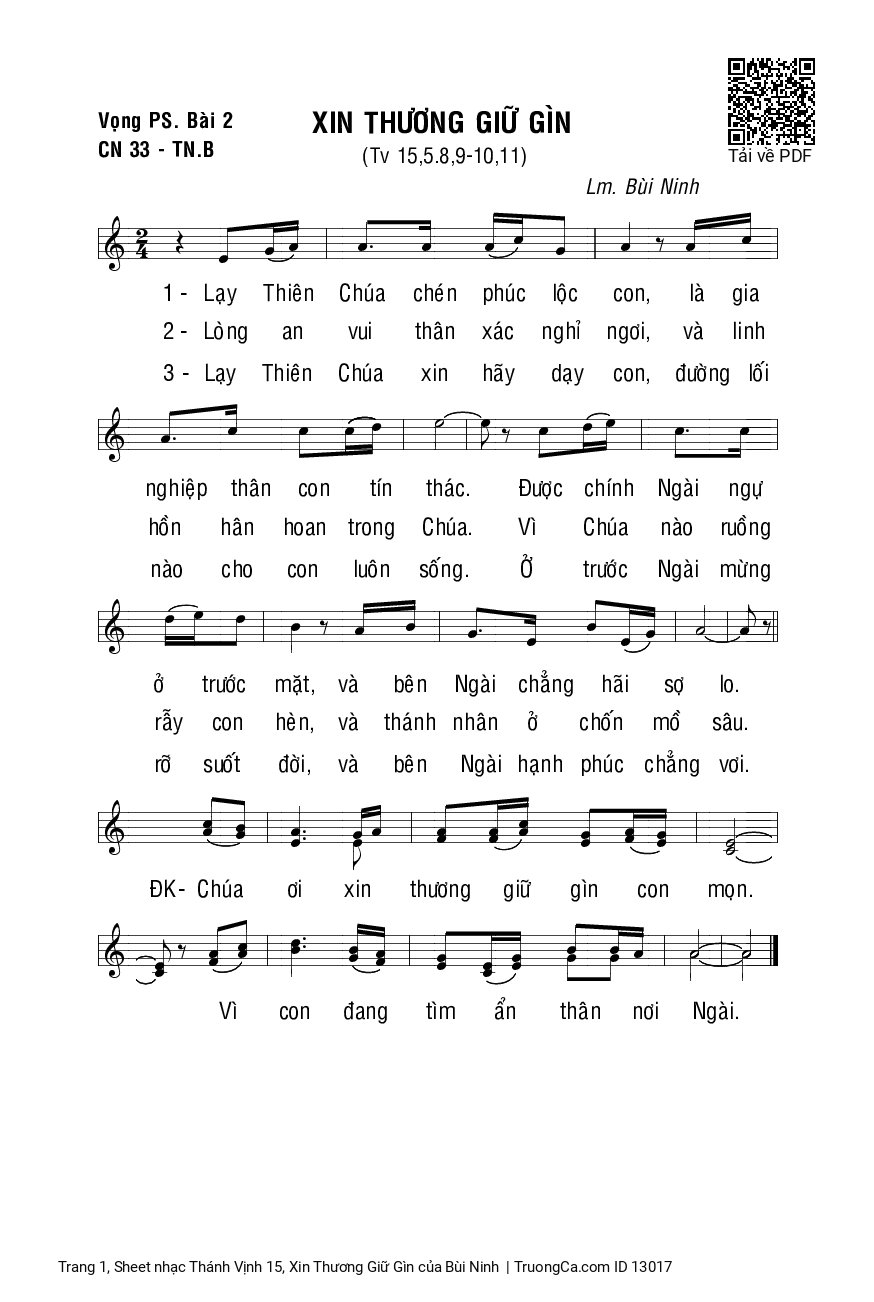 Sheet PDF of Thánh Vịnh 15, Xin Thương Giữ Gìn