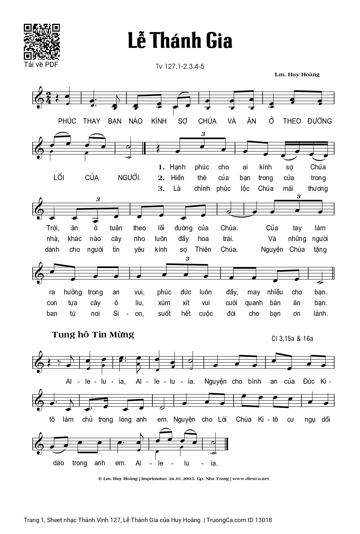 Sheet PDF of Thánh Vịnh 127, Lễ Thánh Gia