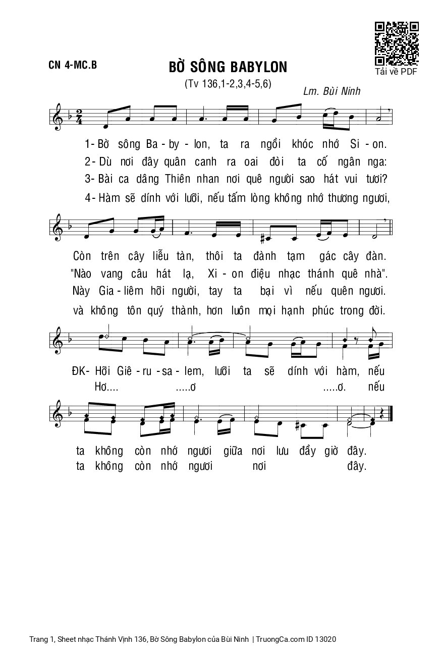 Sheet PDF of Thánh Vịnh 136, Bờ Sông Babylon