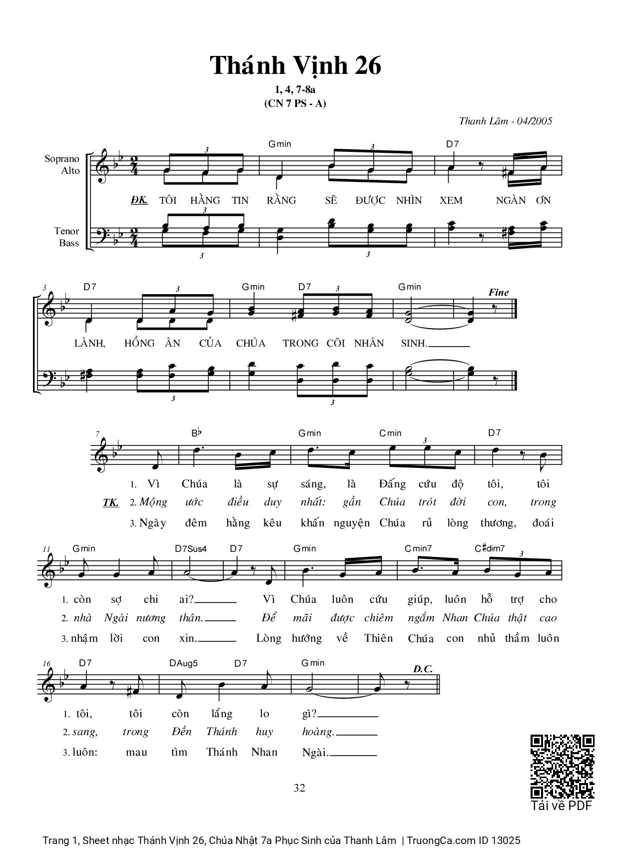 Page 1 of Sheet music PDF Thánh Vịnh 26, Chúa Nhật 7a Phục Sinh - Thanh Lâm