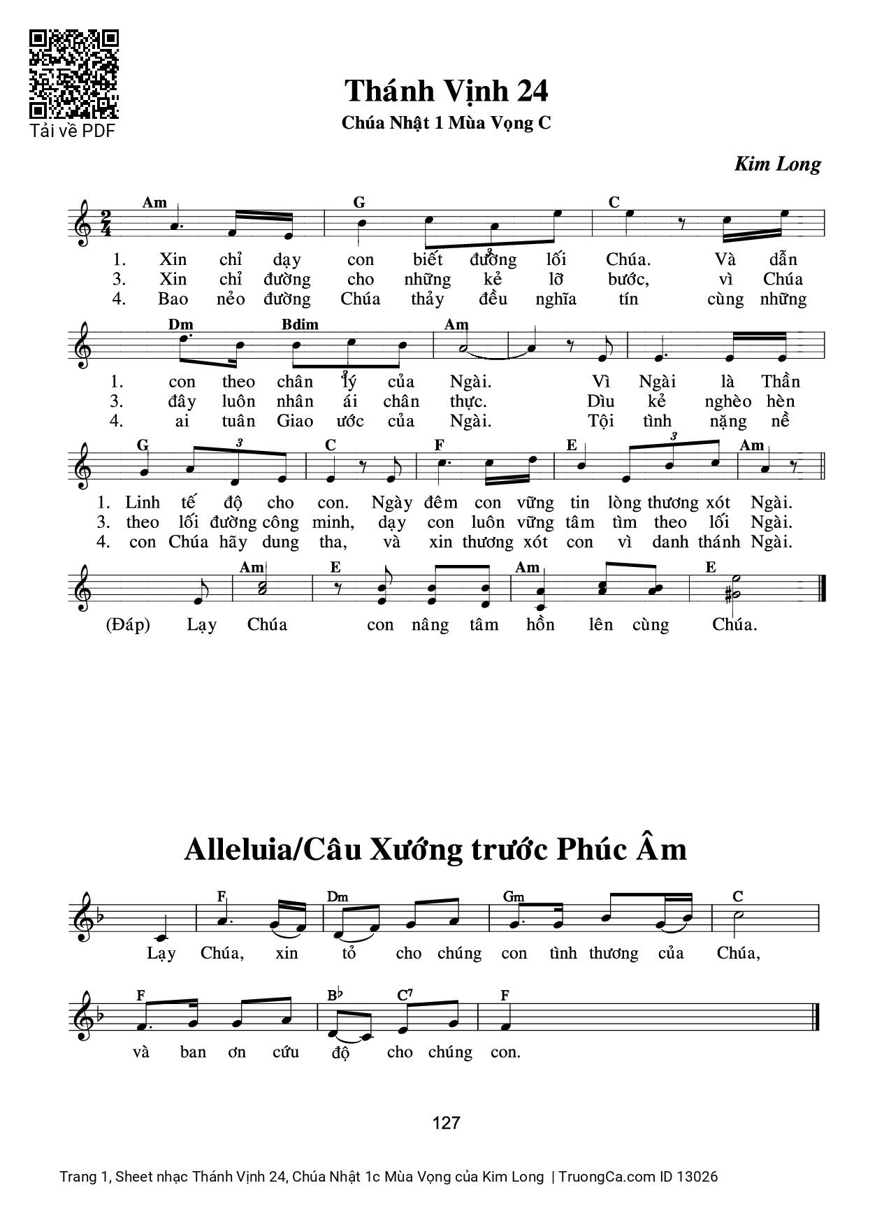 Sheet PDF of Thánh Vịnh 24, Chúa Nhật 1c Mùa Vọng