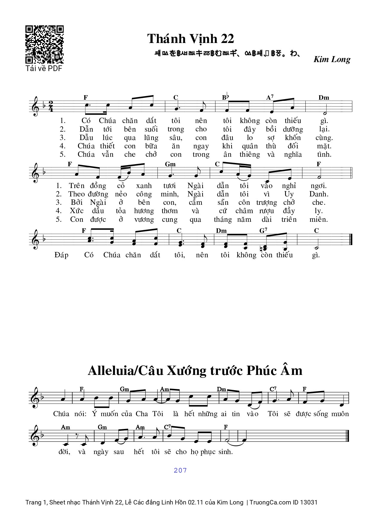 Sheet PDF of Thánh Vịnh 22, Lễ Các đẳng Linh Hồn 02.11