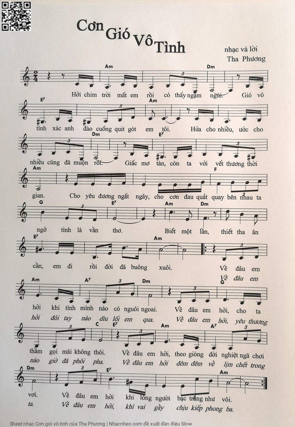 Page 1 of Sheet music PDF Cơn gió vô tình - Tha Phương