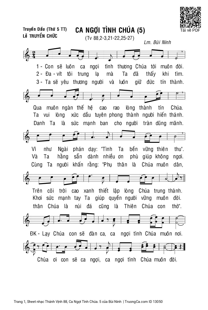 Page 1 of Sheet music PDF Thánh Vịnh 88, Ca Ngợi Tình Chúa. 5 - Bùi Ninh