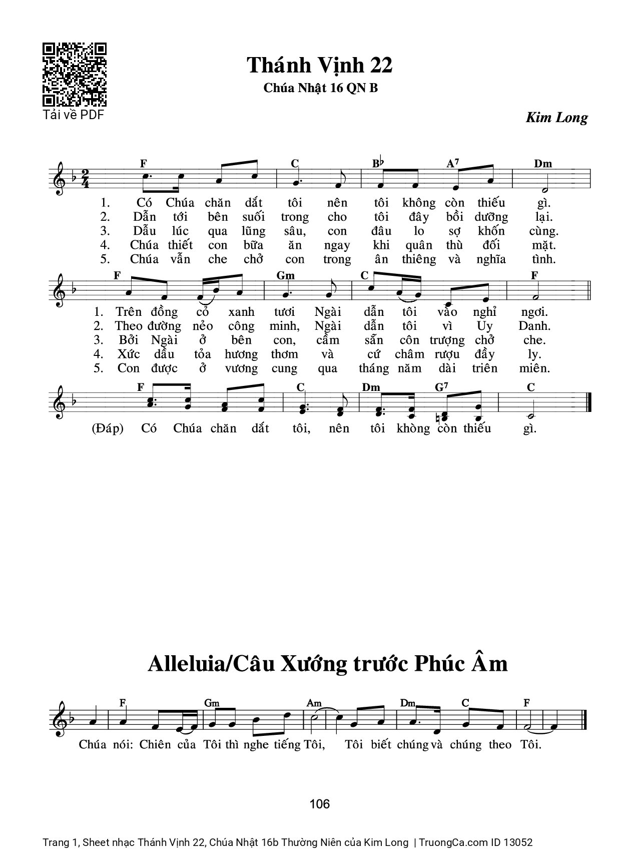 Sheet PDF of Thánh Vịnh 22, Chúa Nhật 16b Thường Niên