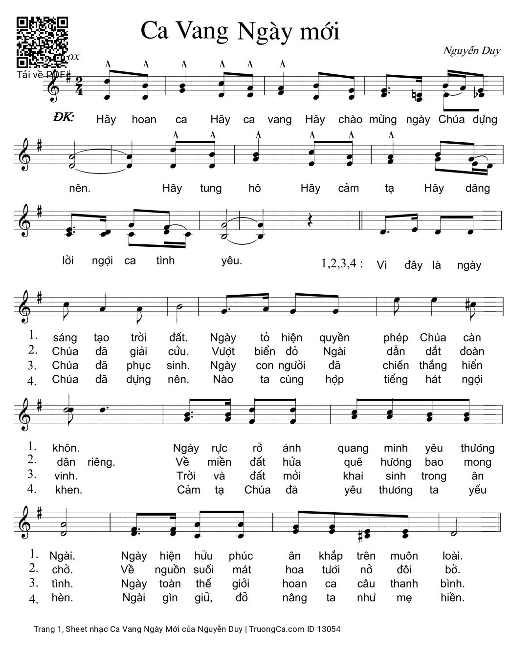 Page 1 of Sheet music PDF Ca Vang Ngày Mới - Nguyễn Duy