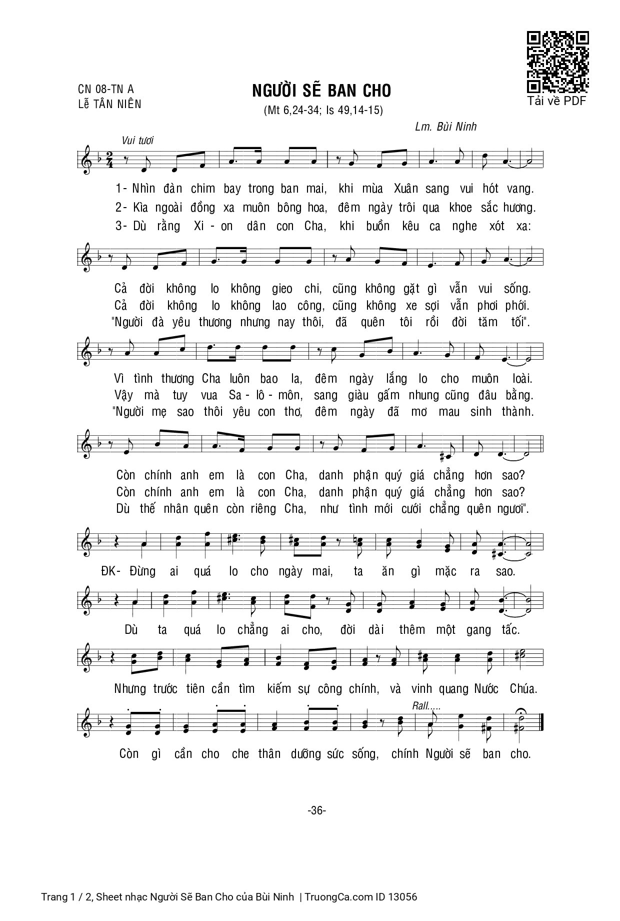 Page 1 of Sheet music PDF Người Sẽ Ban Cho - Bùi Ninh