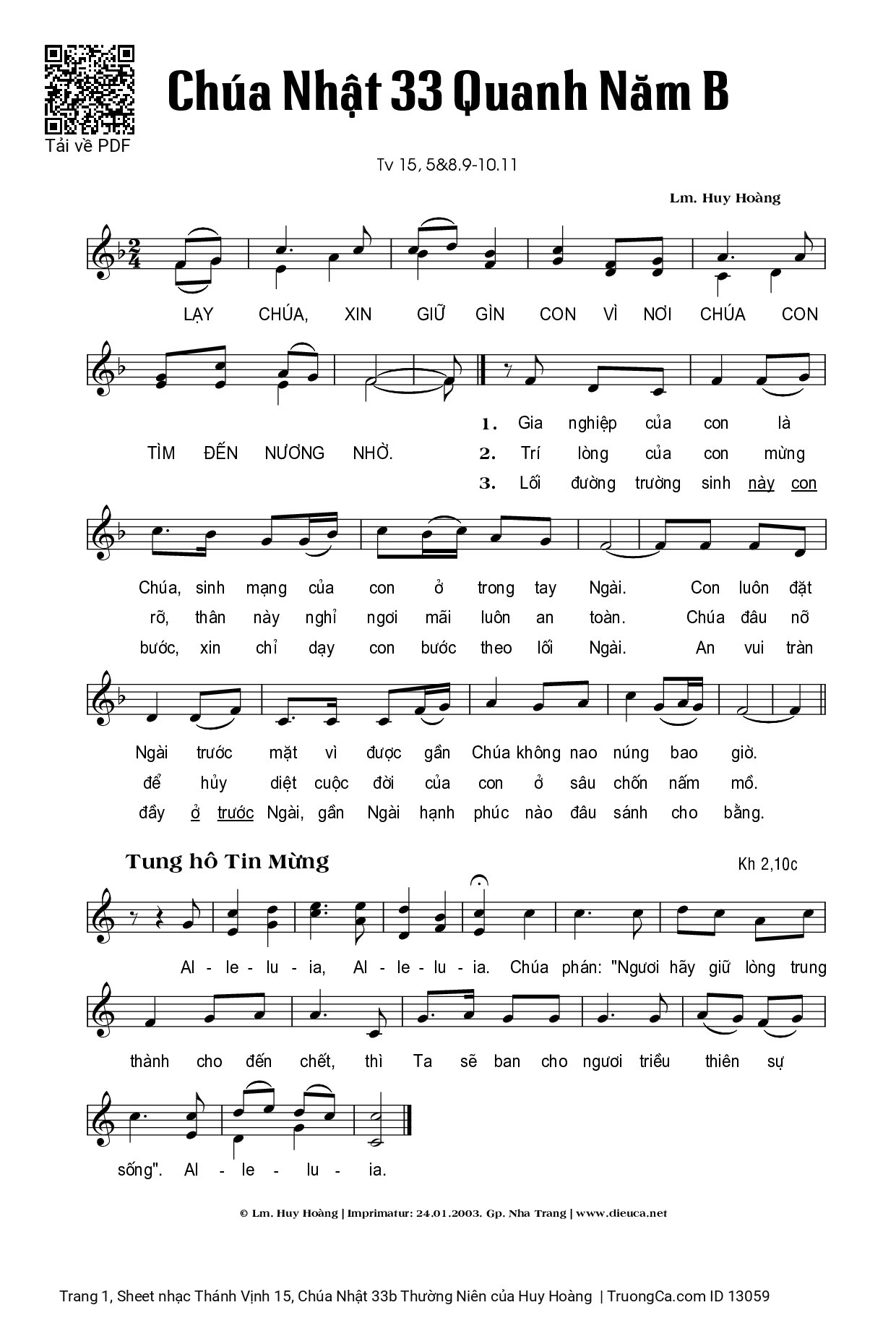 Sheet PDF of Thánh Vịnh 15, Chúa Nhật 33b Thường Niên