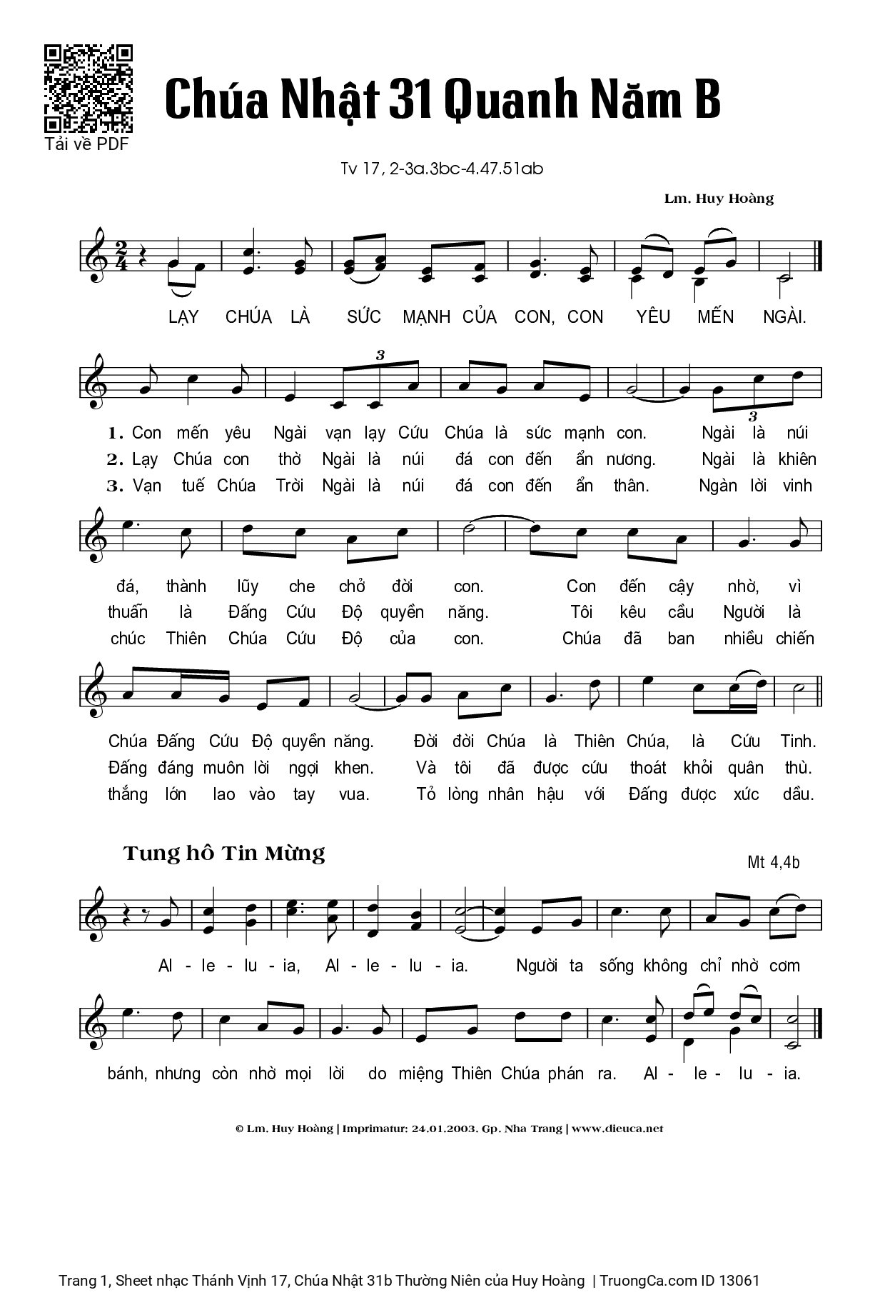 Sheet PDF of Thánh Vịnh 17, Chúa Nhật 31b Thường Niên