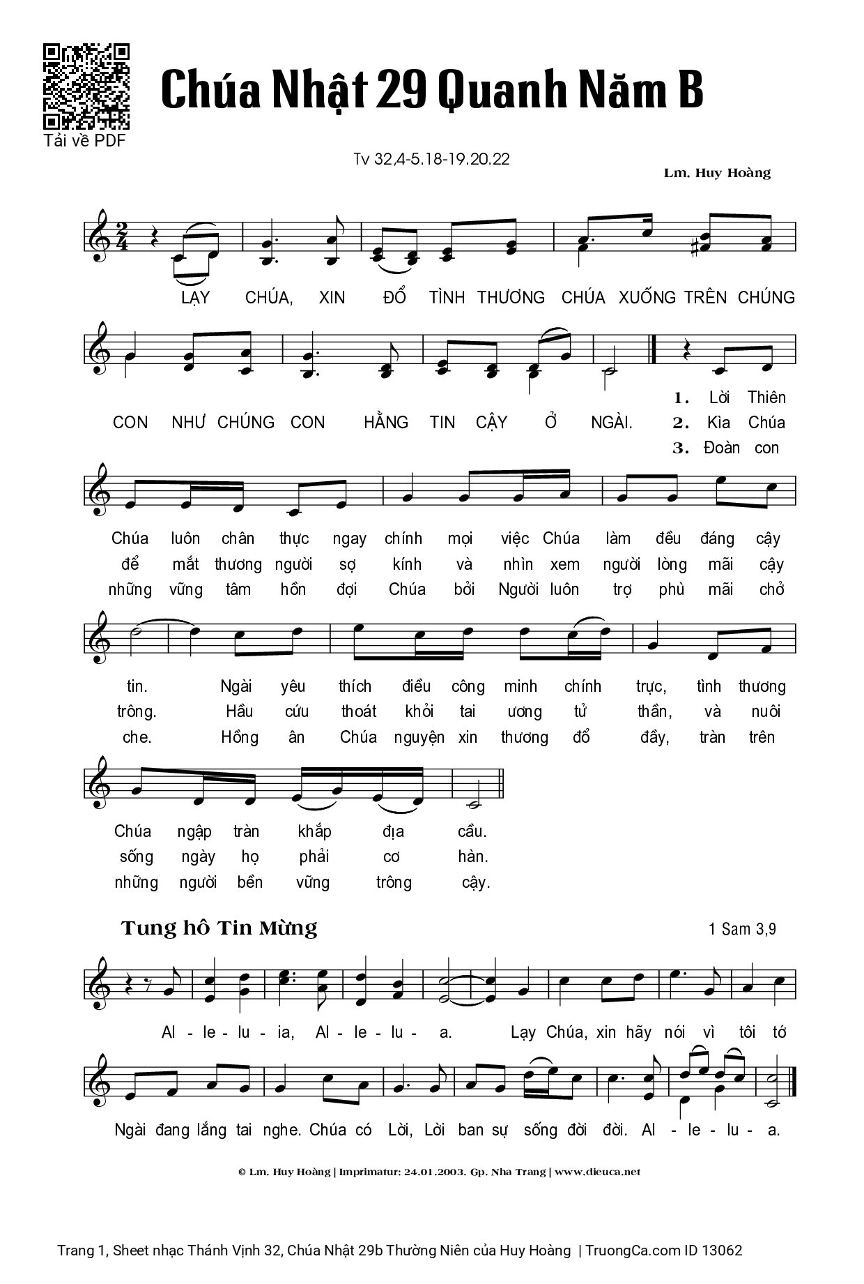 Sheet PDF of Thánh Vịnh 32, Chúa Nhật 29b Thường Niên