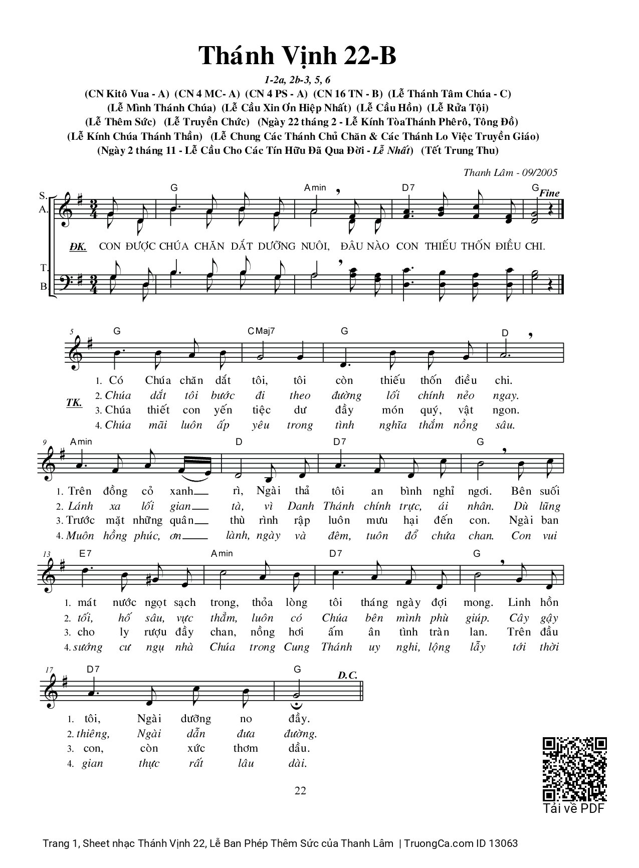 Sheet PDF of Thánh Vịnh 22, Lễ Ban Phép Thêm Sức