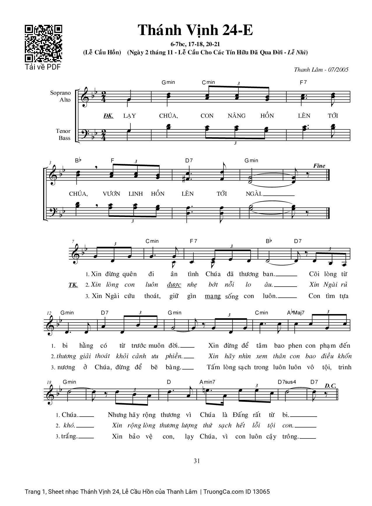Page 1 of Sheet music PDF Thánh Vịnh 24, Lễ Cầu Hồn - Thanh Lâm