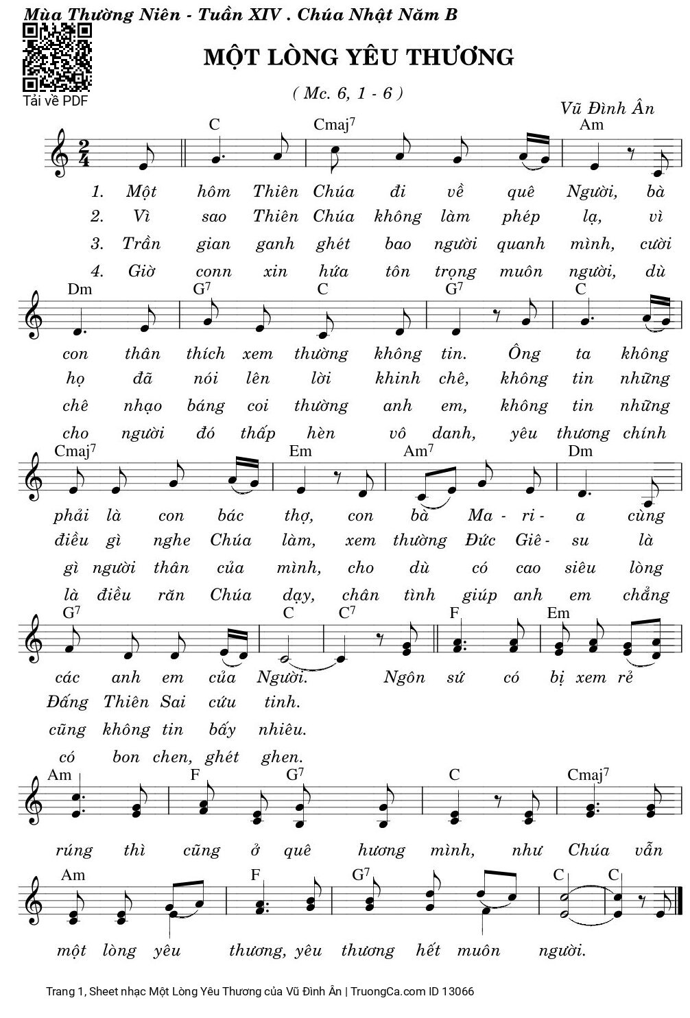 Sheet PDF of Một Lòng Yêu Thương