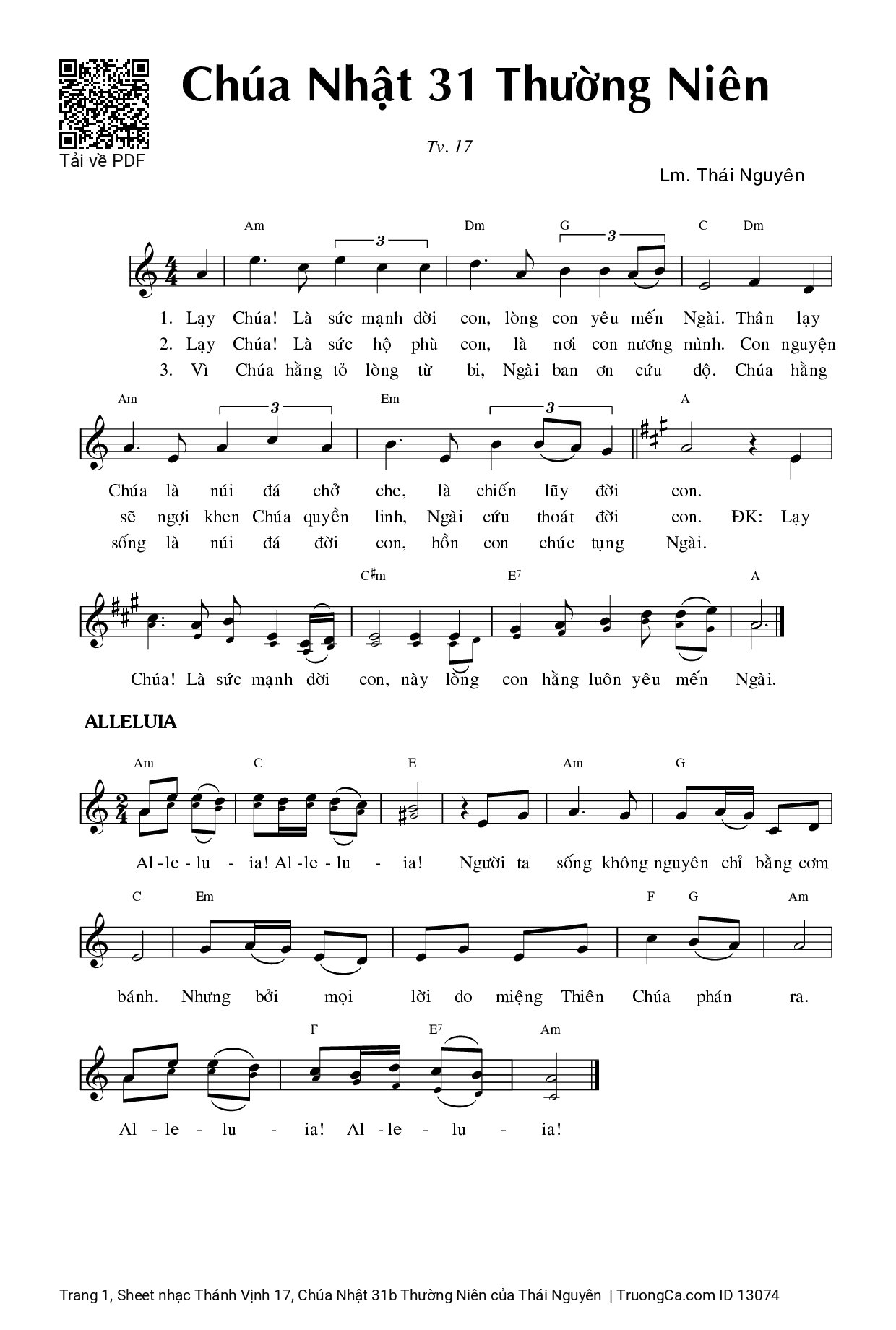 Page 1 of Sheet music PDF Thánh Vịnh 17, Chúa Nhật 31b Thường Niên - Thái Nguyên