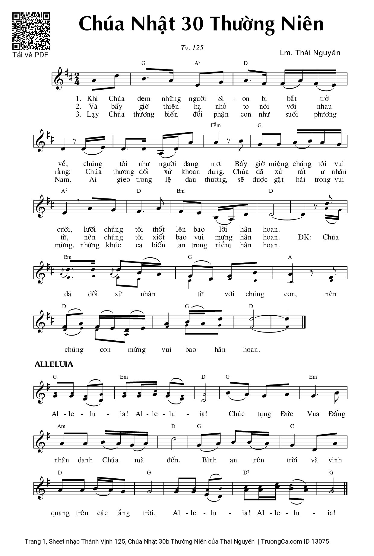 Sheet PDF of Thánh Vịnh 125, Chúa Nhật 30b Thường Niên