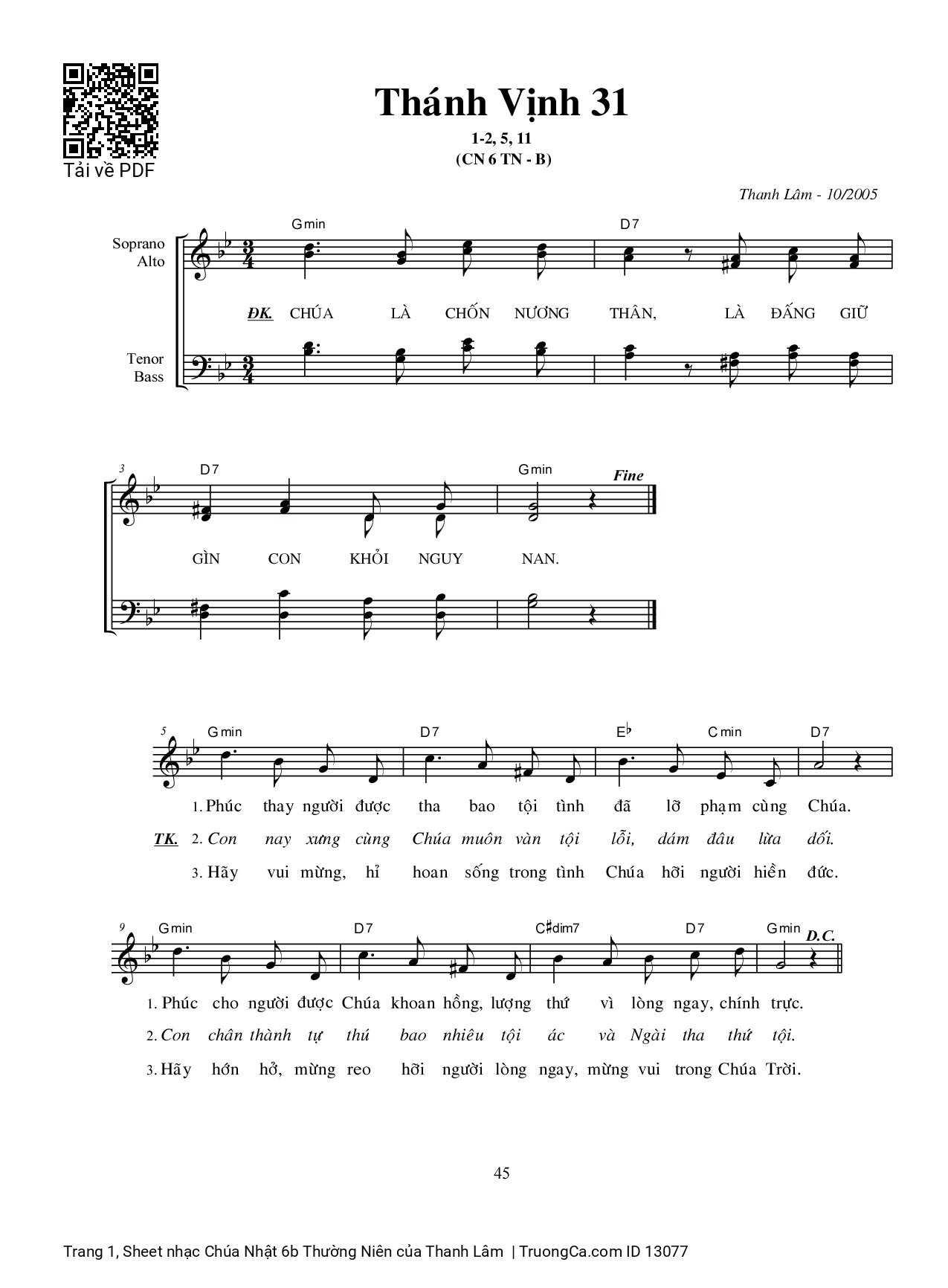 Page 1 of Sheet music PDF Chúa Nhật 6b Thường Niên - Thanh Lâm