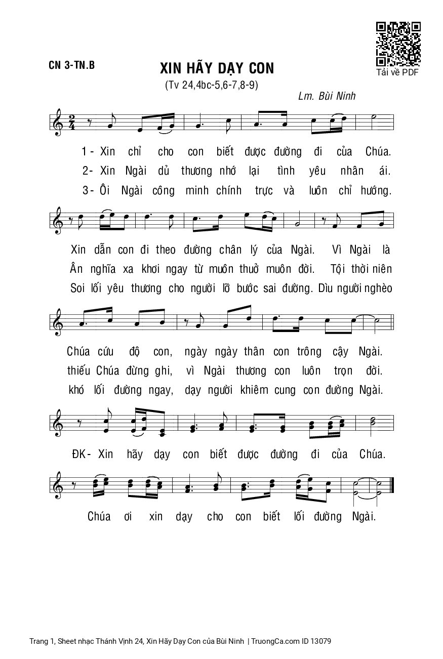 Sheet PDF of Thánh Vịnh 24, Xin Hãy Dạy Con