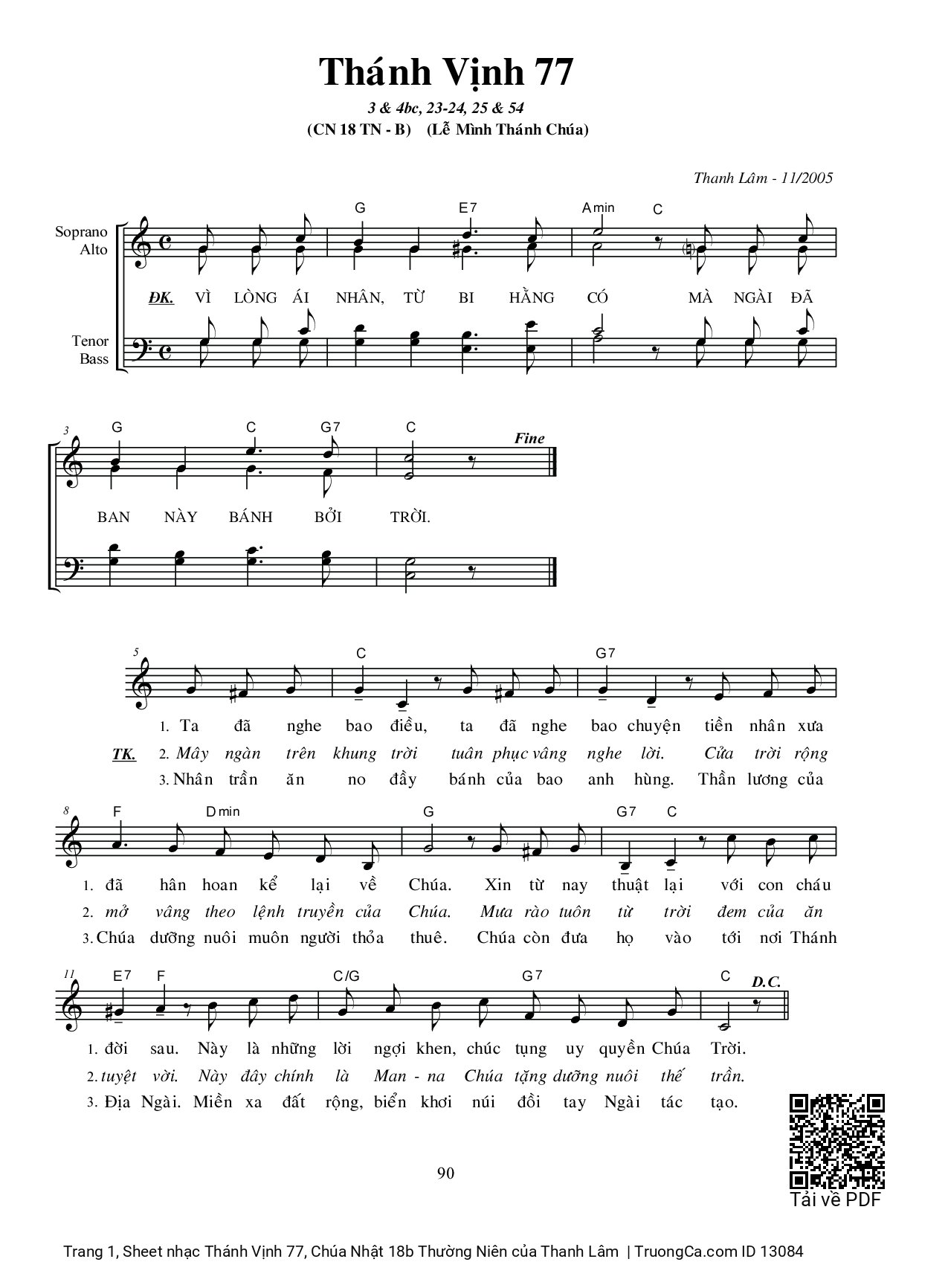 Sheet PDF of Thánh Vịnh 77, Chúa Nhật 18b Thường Niên
