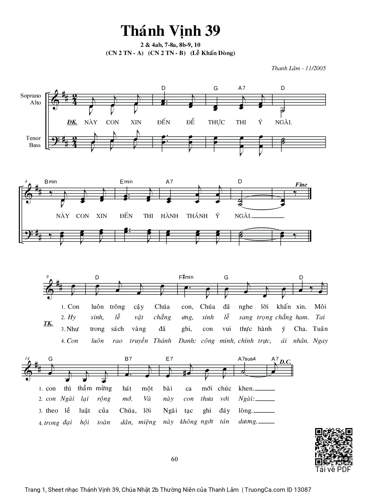 Sheet PDF of Thánh Vịnh 39, Chúa Nhật 2b Thường Niên