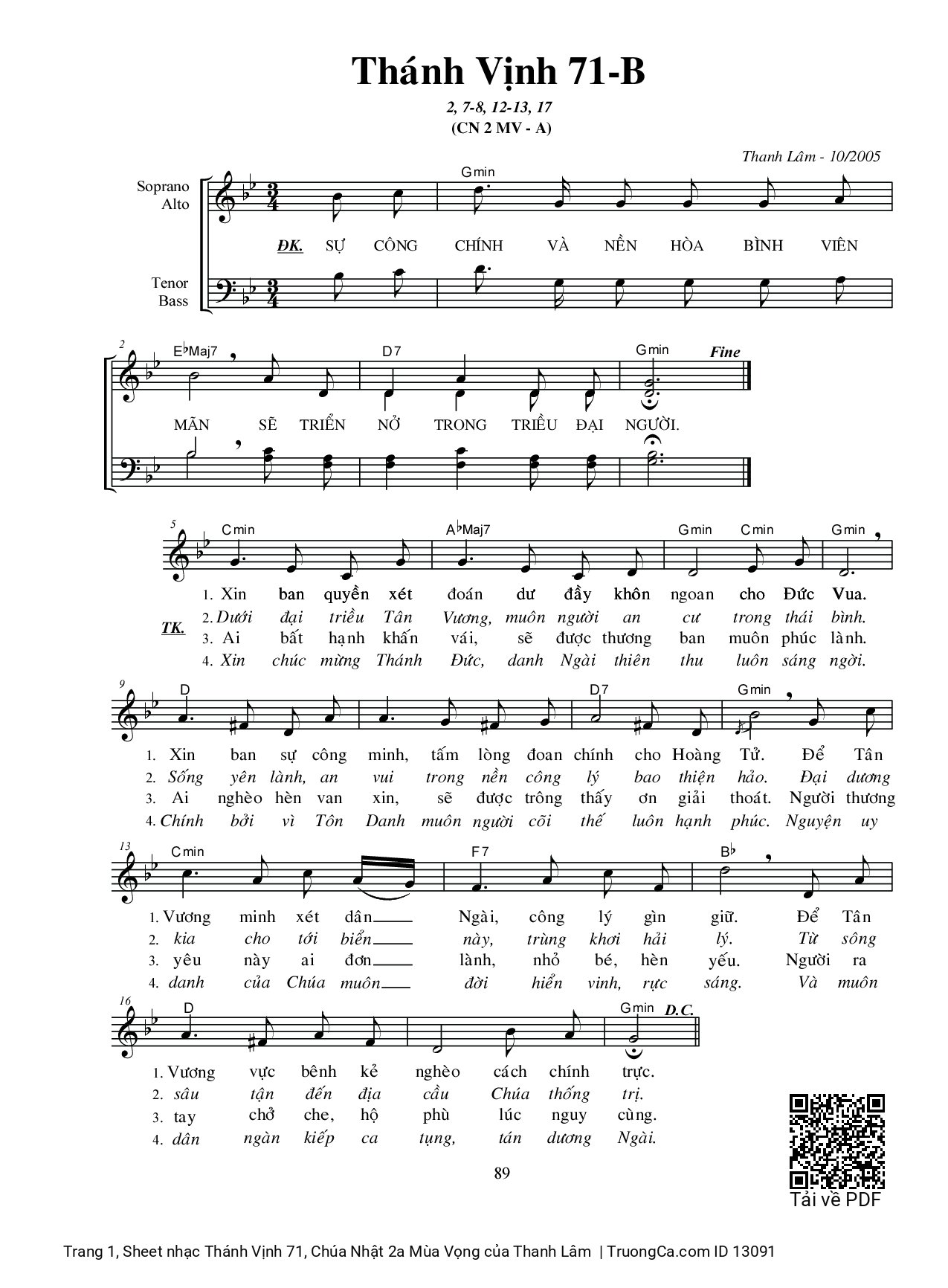 Sheet PDF of Thánh Vịnh 71, Chúa Nhật 2a Mùa Vọng