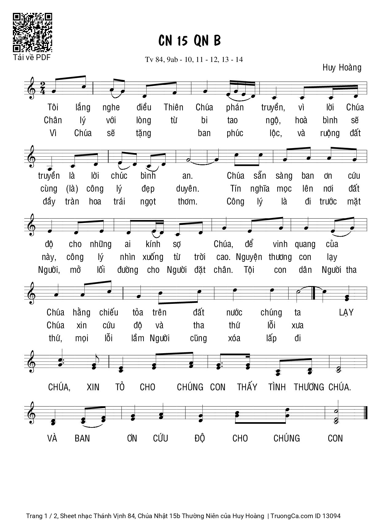 Sheet PDF of Thánh Vịnh 84, Chúa Nhật 15b Thường Niên