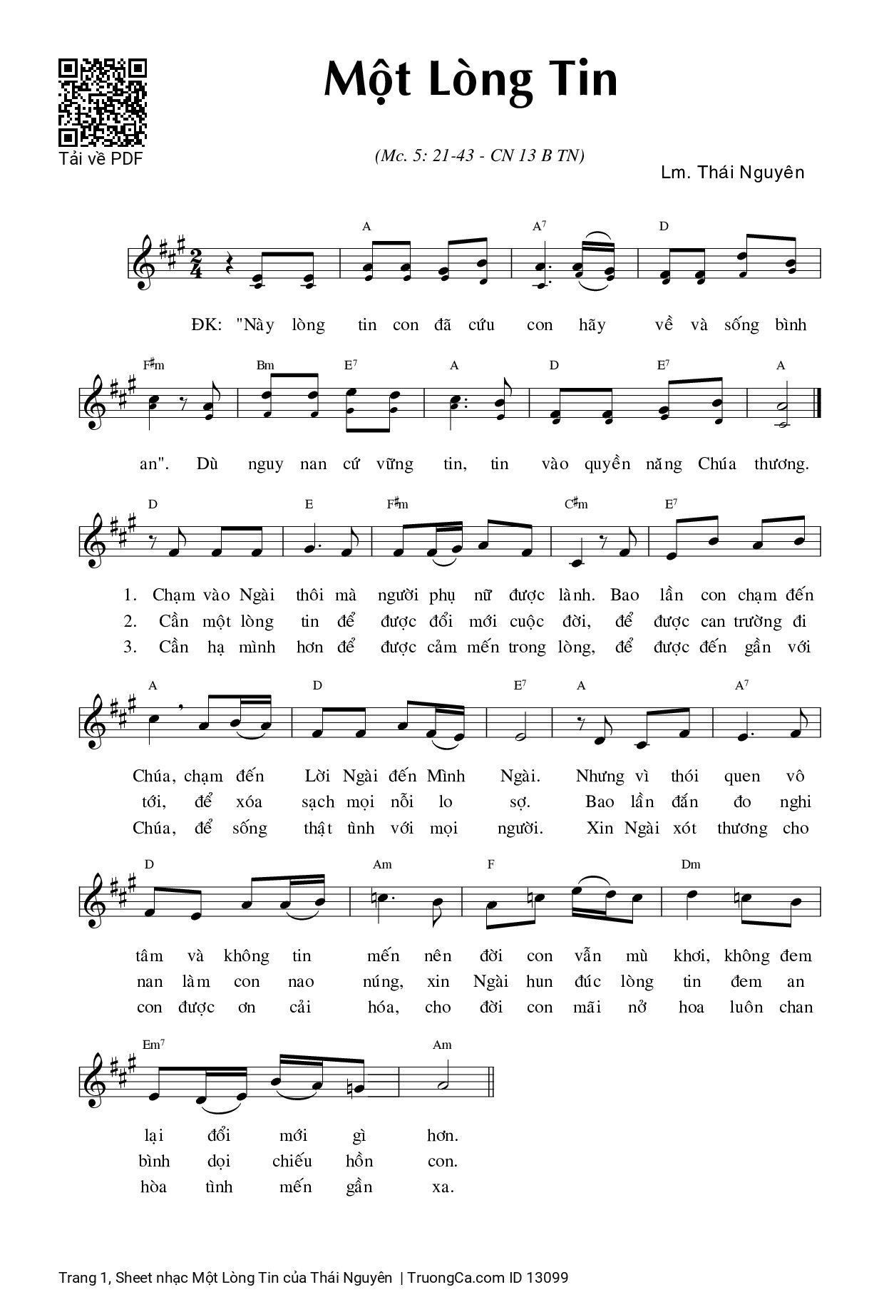 Page 1 of Sheet music PDF Một Lòng Tin - Thái Nguyên