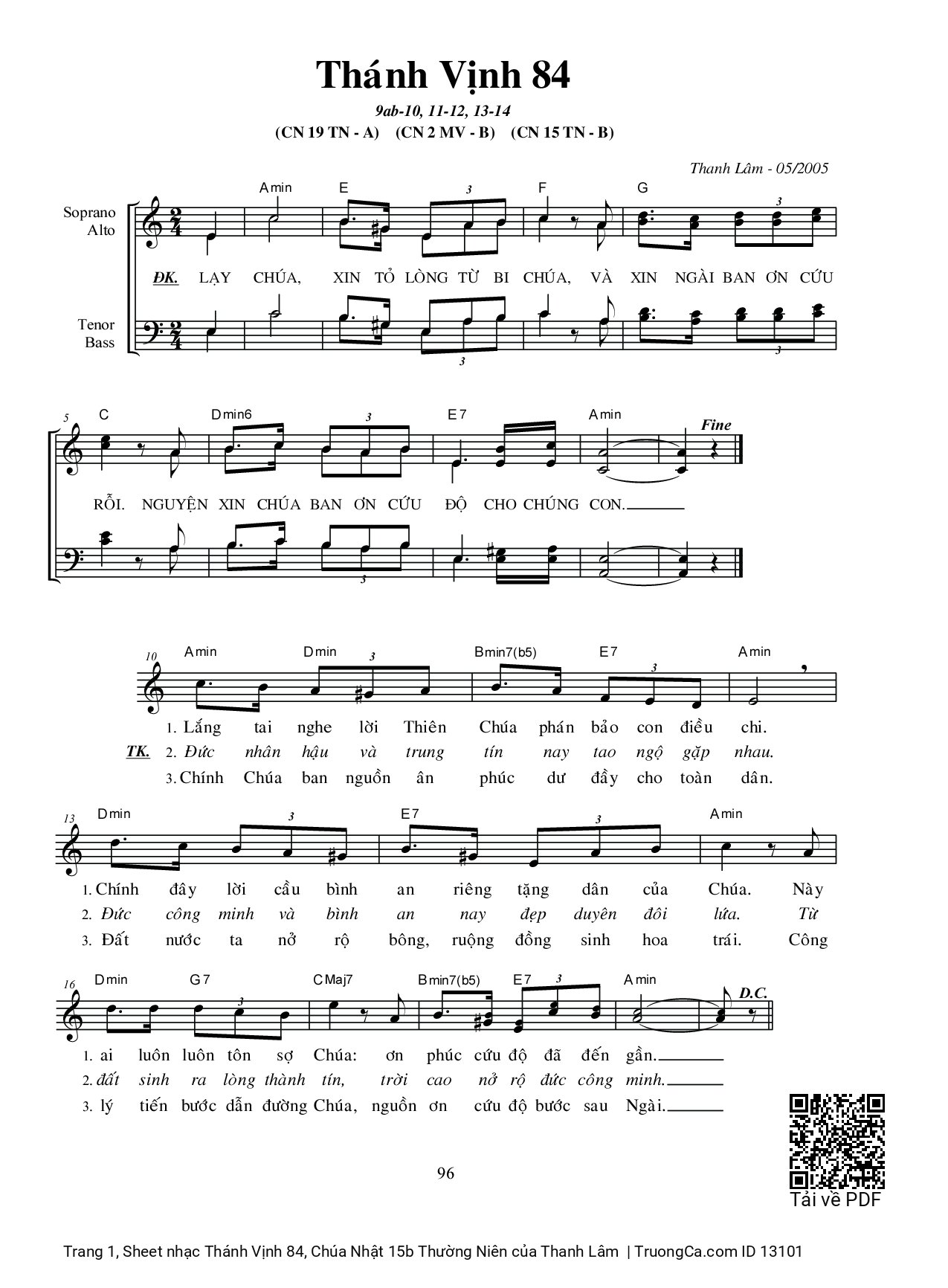 Sheet PDF of Thánh Vịnh 84, Chúa Nhật 15b Thường Niên