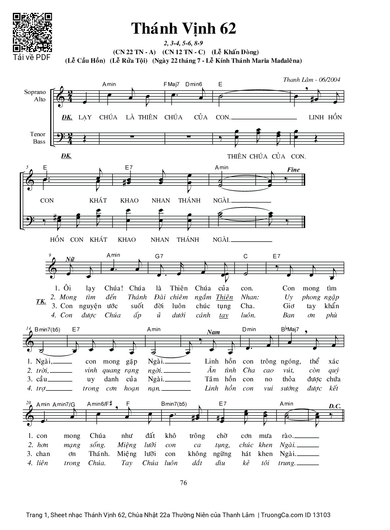 Sheet PDF of Thánh Vịnh 62, Chúa Nhật 22a Thường Niên