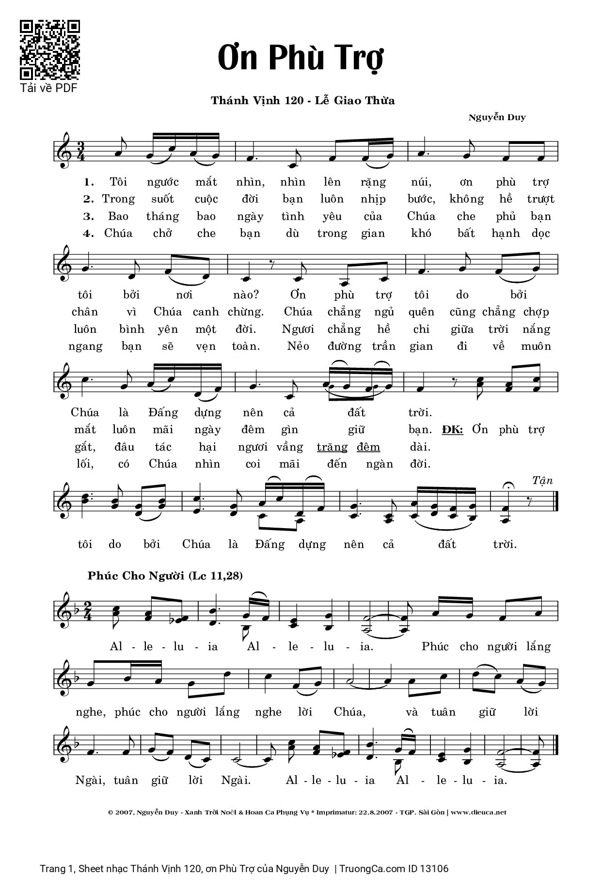 Sheet PDF of Thánh Vịnh 120, ơn Phù Trợ