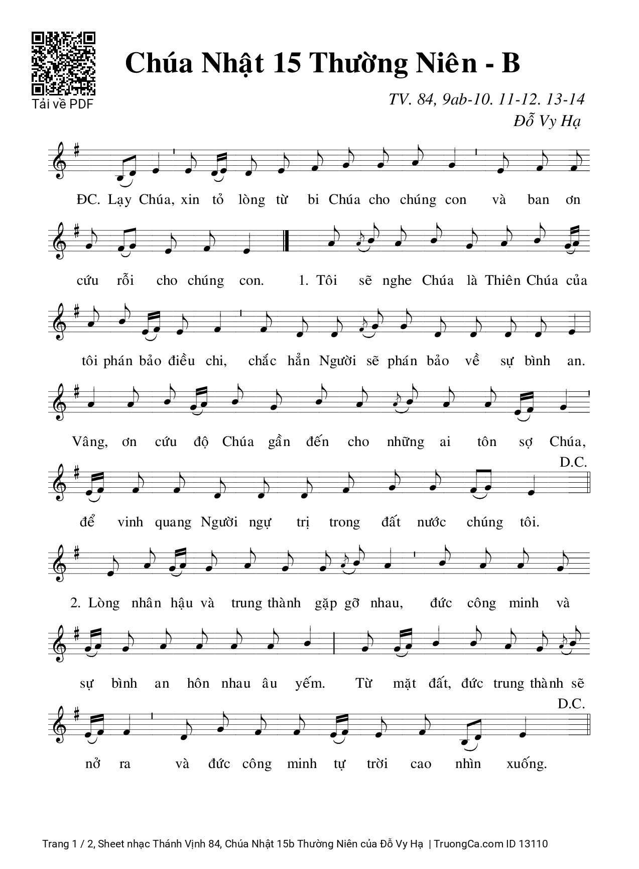 Sheet PDF of Thánh Vịnh 84, Chúa Nhật 15b Thường Niên