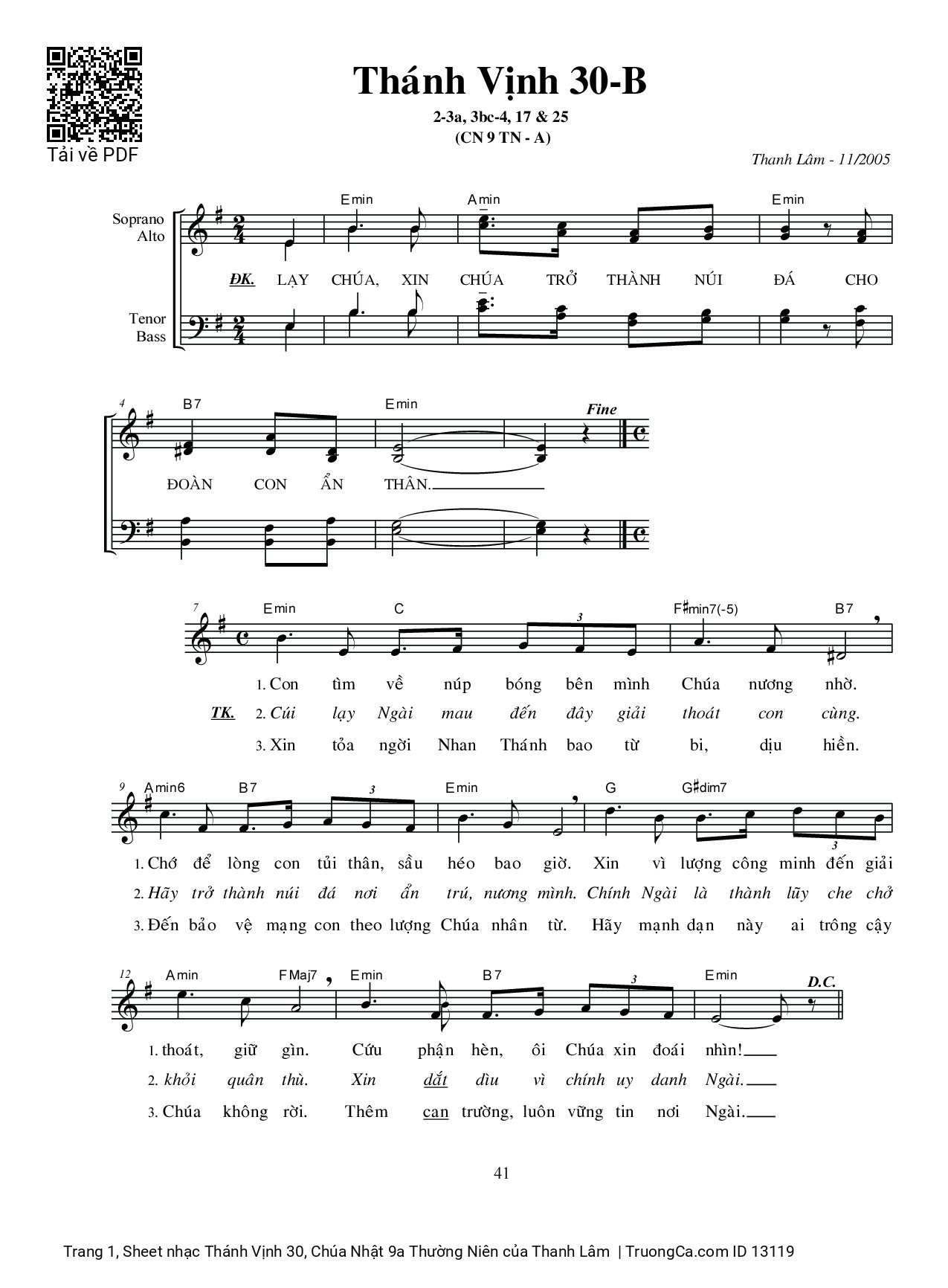 Page 1 of Sheet music PDF Thánh Vịnh 30, Chúa Nhật 9a Thường Niên - Thanh Lâm
