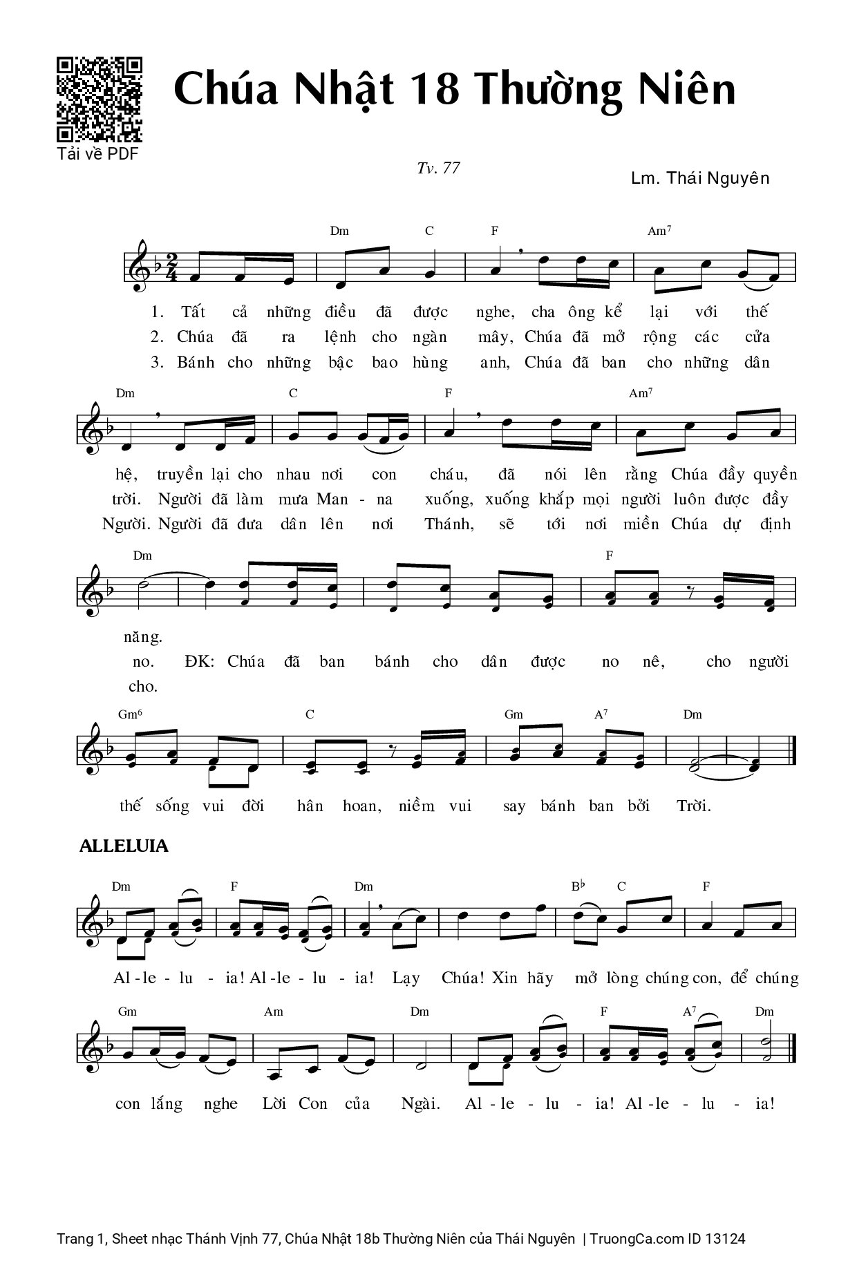 Sheet PDF of Thánh Vịnh 77, Chúa Nhật 18b Thường Niên