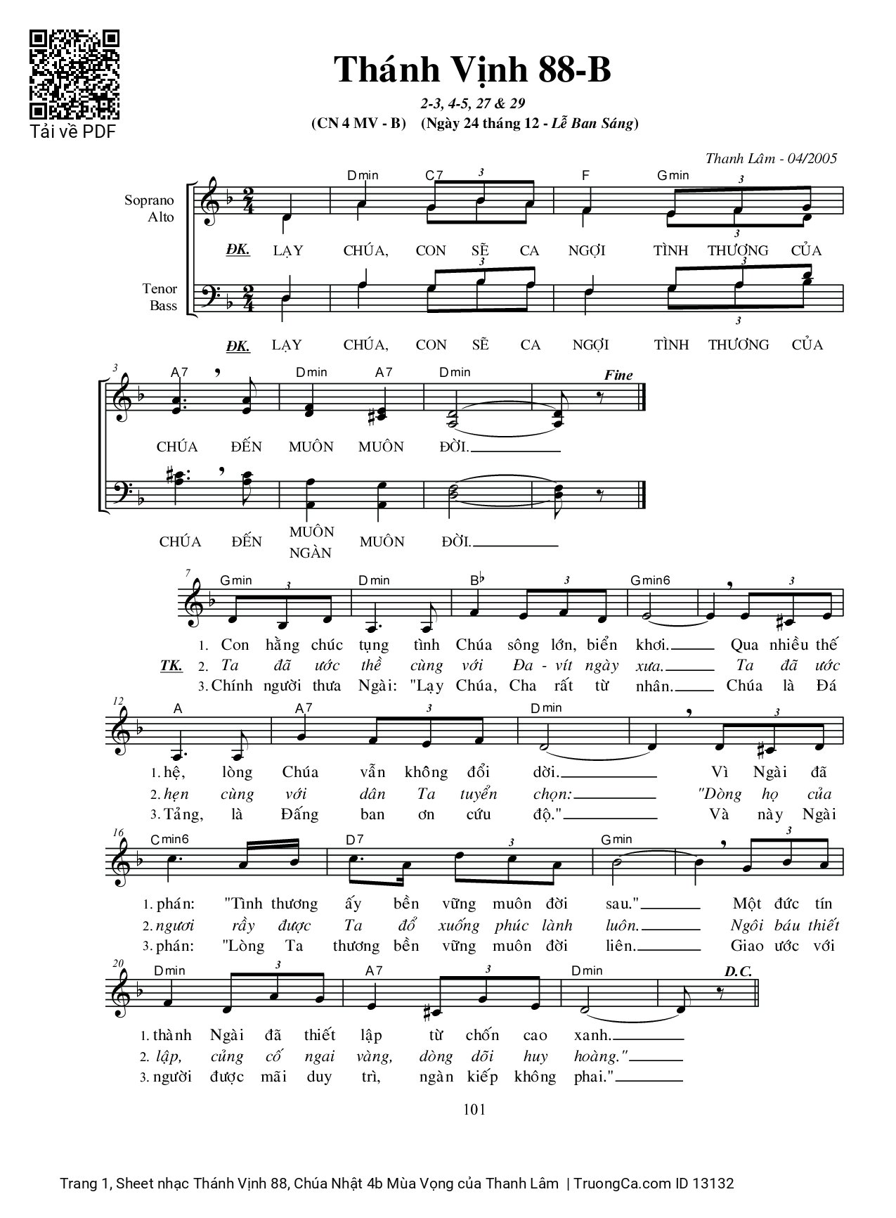 Sheet PDF of Thánh Vịnh 88, Chúa Nhật 4b Mùa Vọng