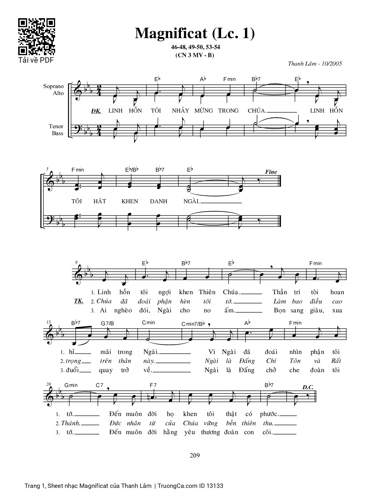 Page 1 of Sheet music PDF Magnificat - Thanh Lâm