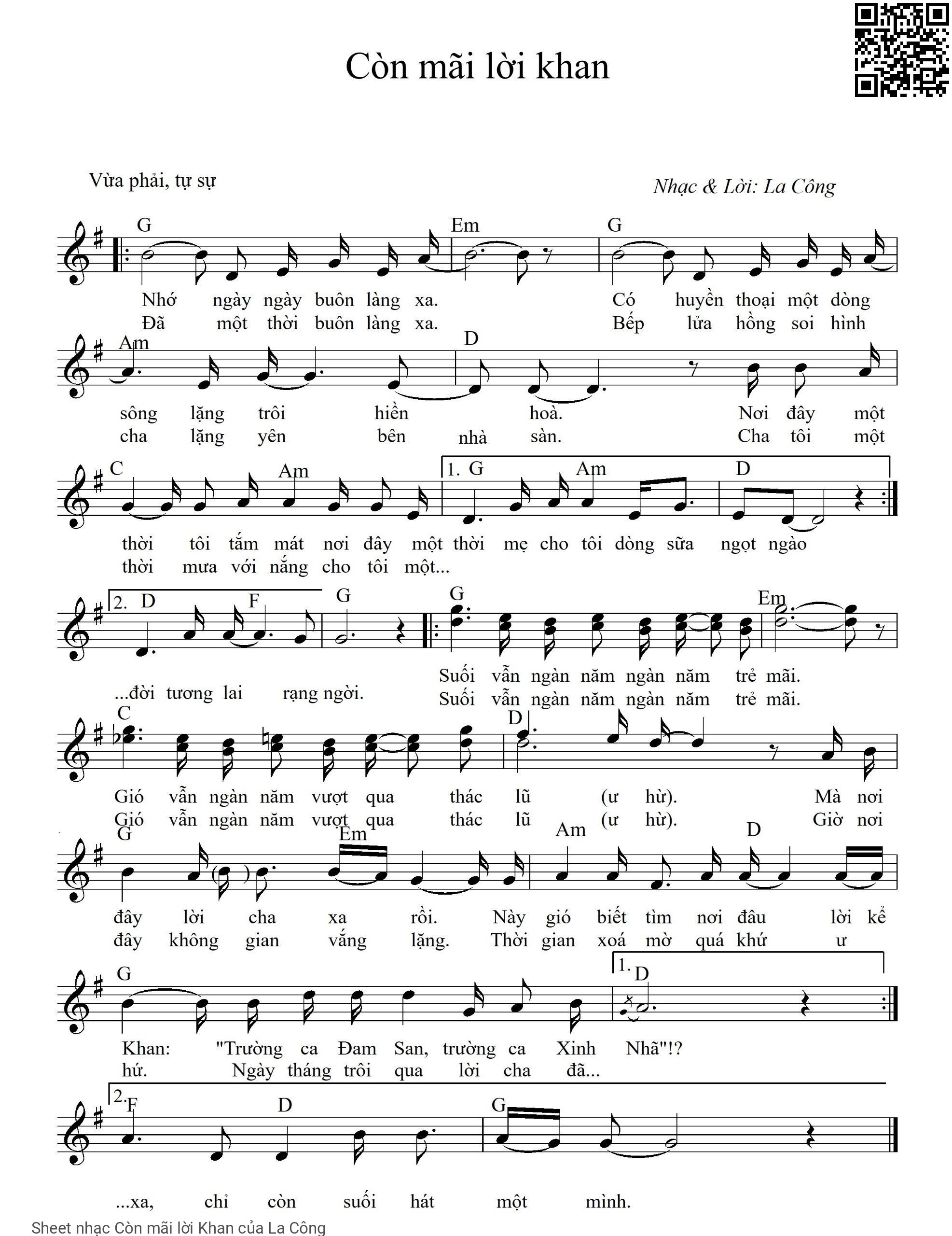 Sheet PDF of Còn mãi lời Khan
