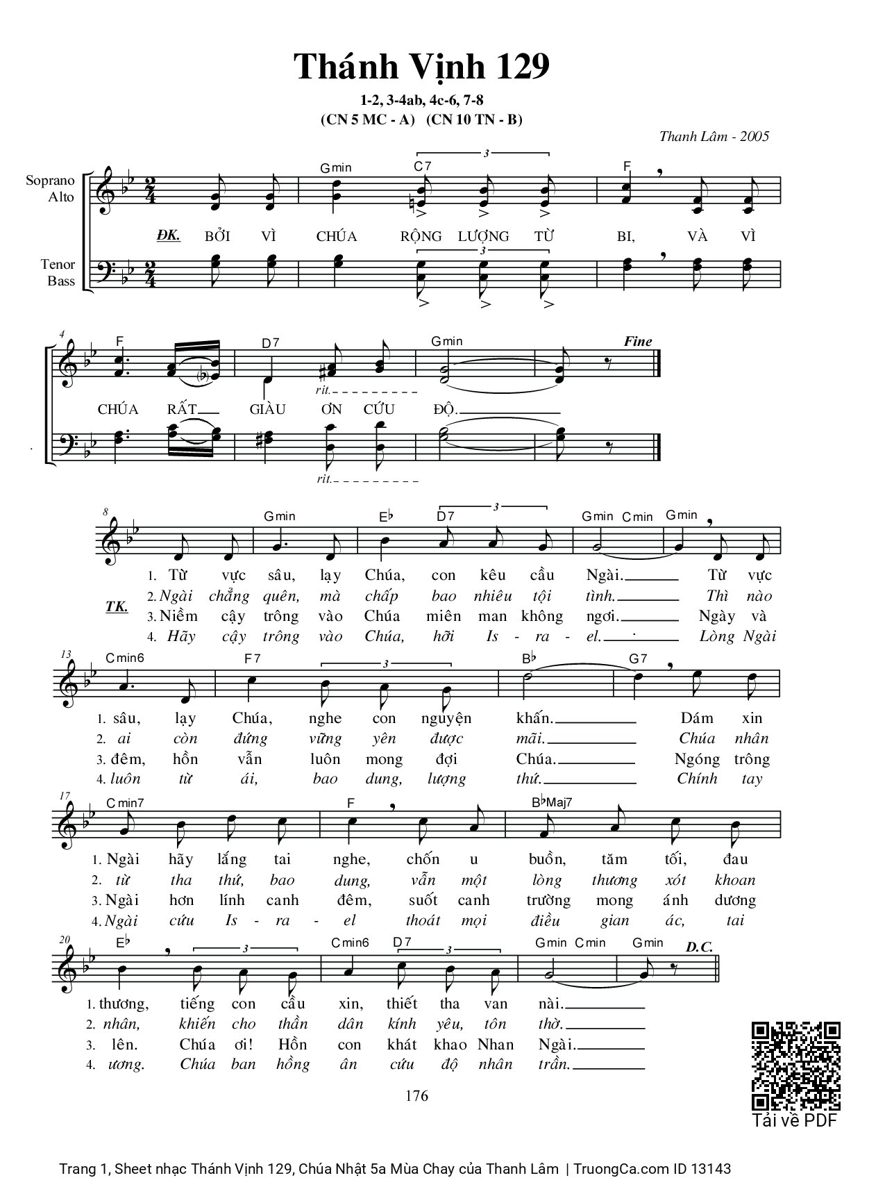 Sheet PDF of Thánh Vịnh 129, Chúa Nhật 5a Mùa Chay