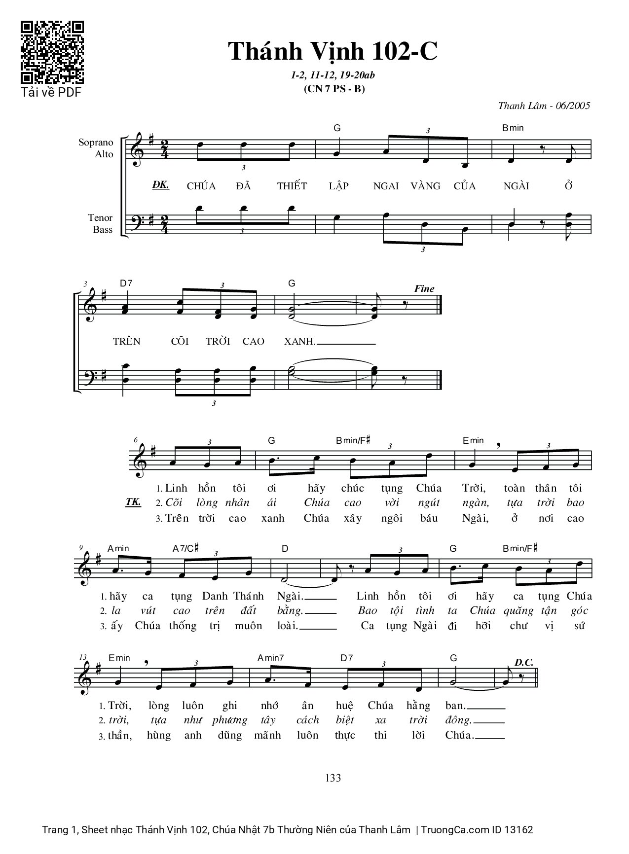 Sheet PDF of Thánh Vịnh 102, Chúa Nhật 7b Thường Niên