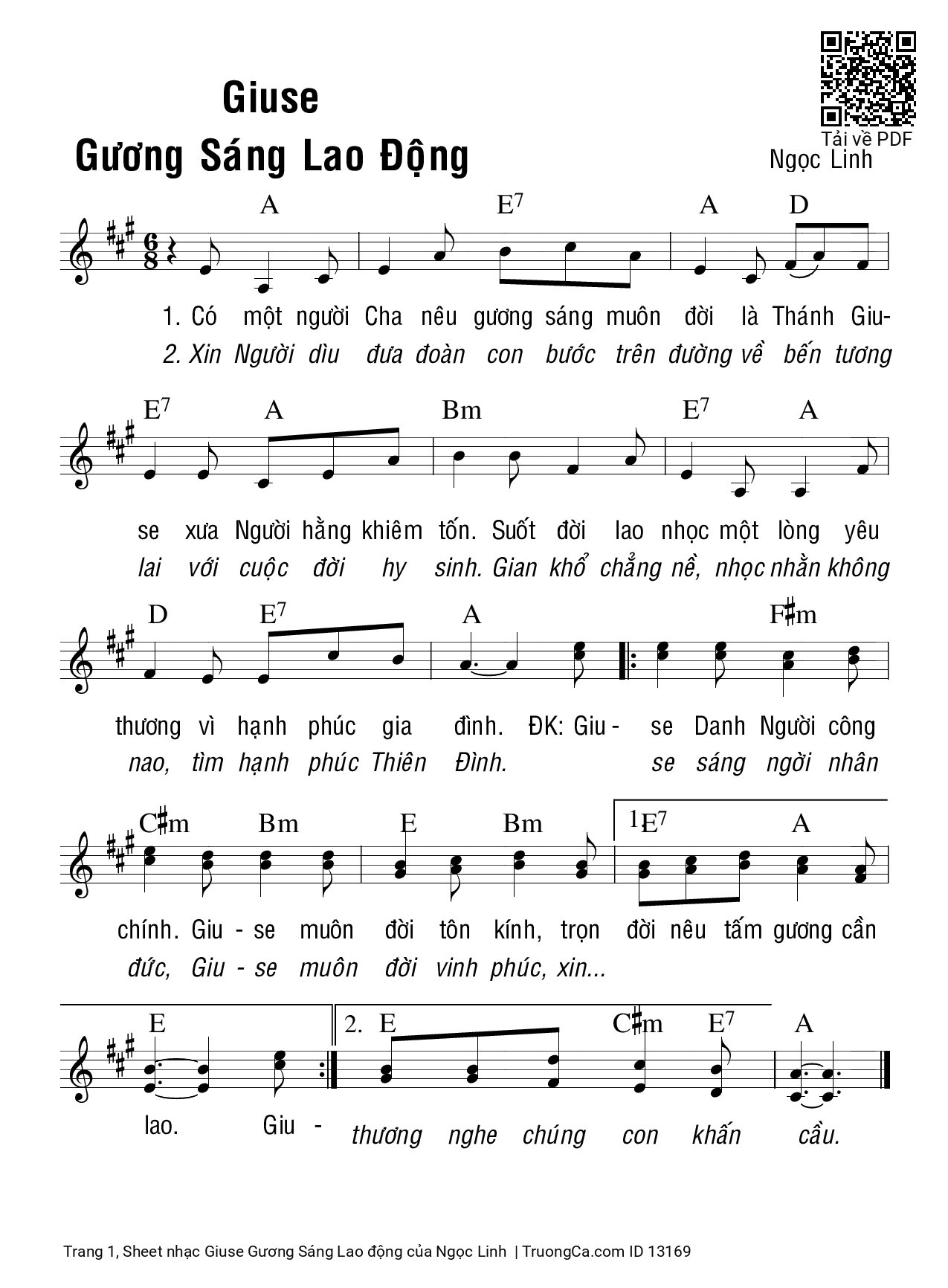 Sheet PDF of Giuse Gương Sáng Lao động