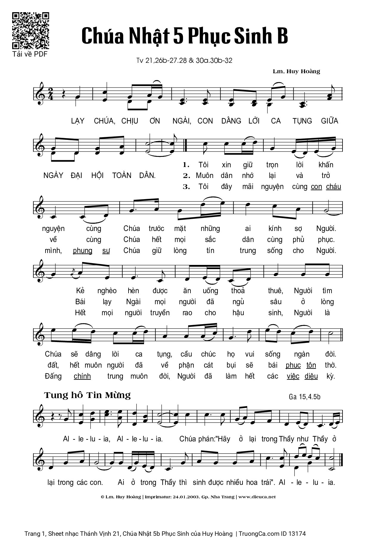 Sheet PDF of Thánh Vịnh 21, Chúa Nhật 5b Phục Sinh