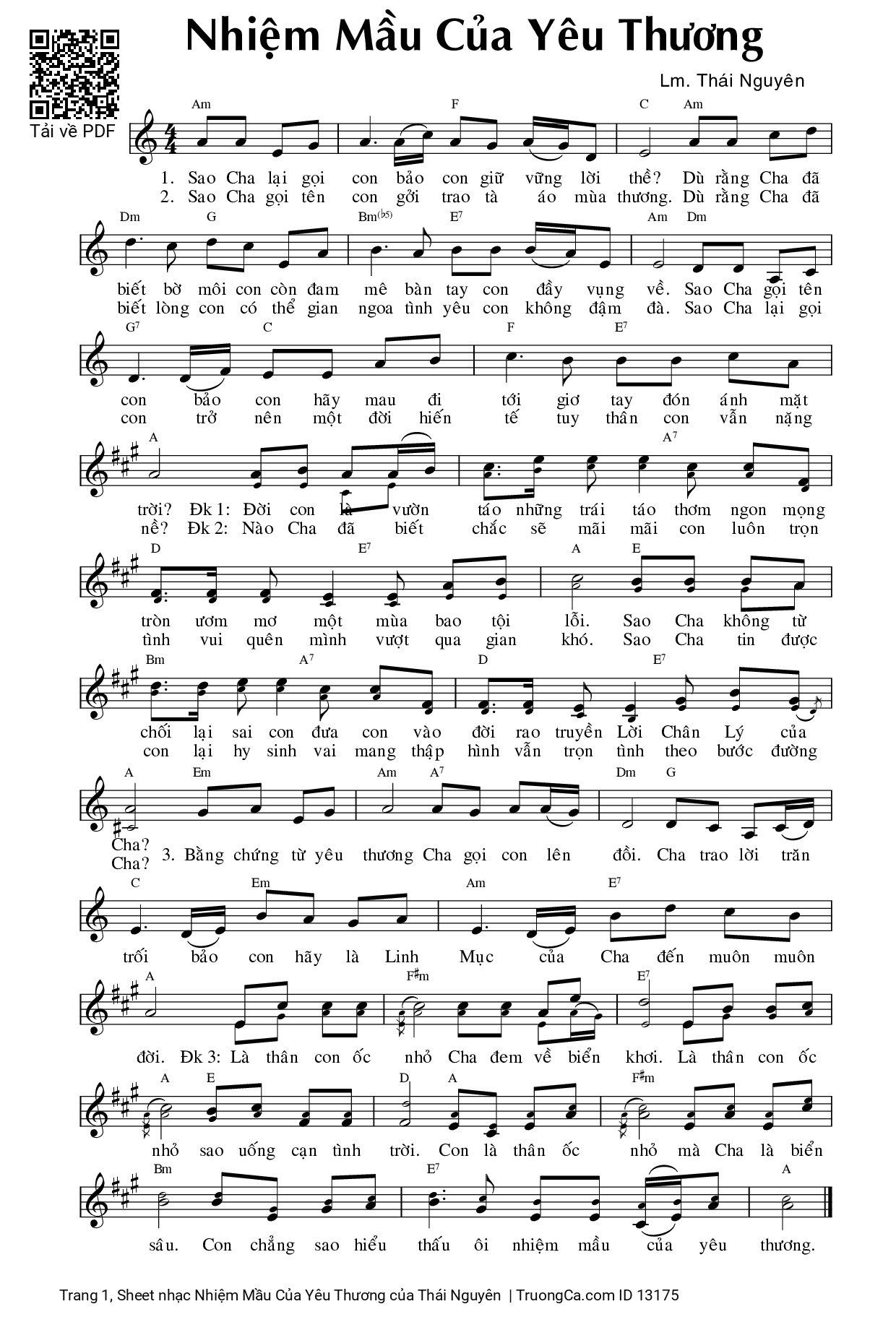 Page 1 of Sheet music PDF Nhiệm Mầu Của Yêu Thương - Thái Nguyên