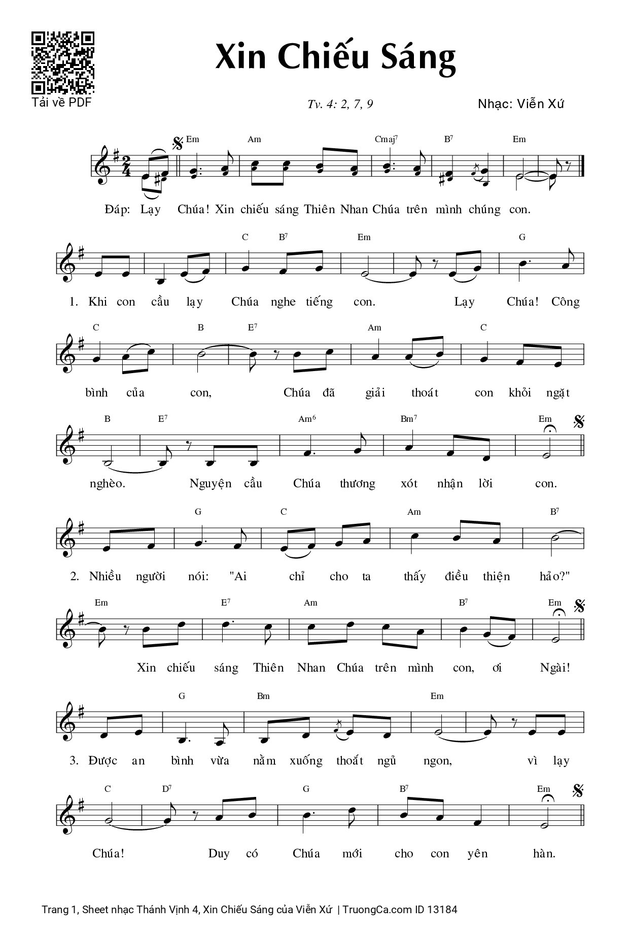 Page 1 of Sheet music PDF Thánh Vịnh 4, Xin Chiếu Sáng - Viễn Xứ