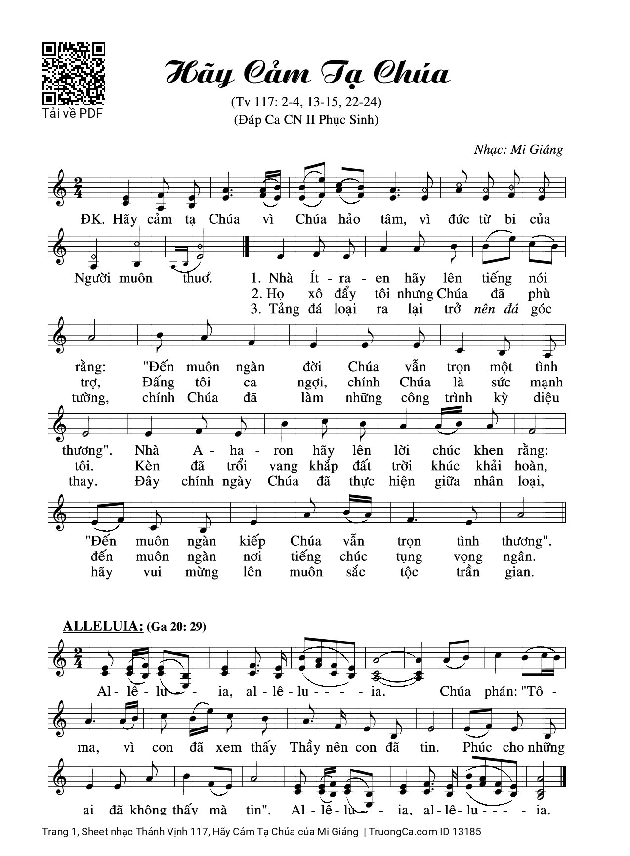 Sheet PDF of Thánh Vịnh 117, Hãy Cảm Tạ Chúa