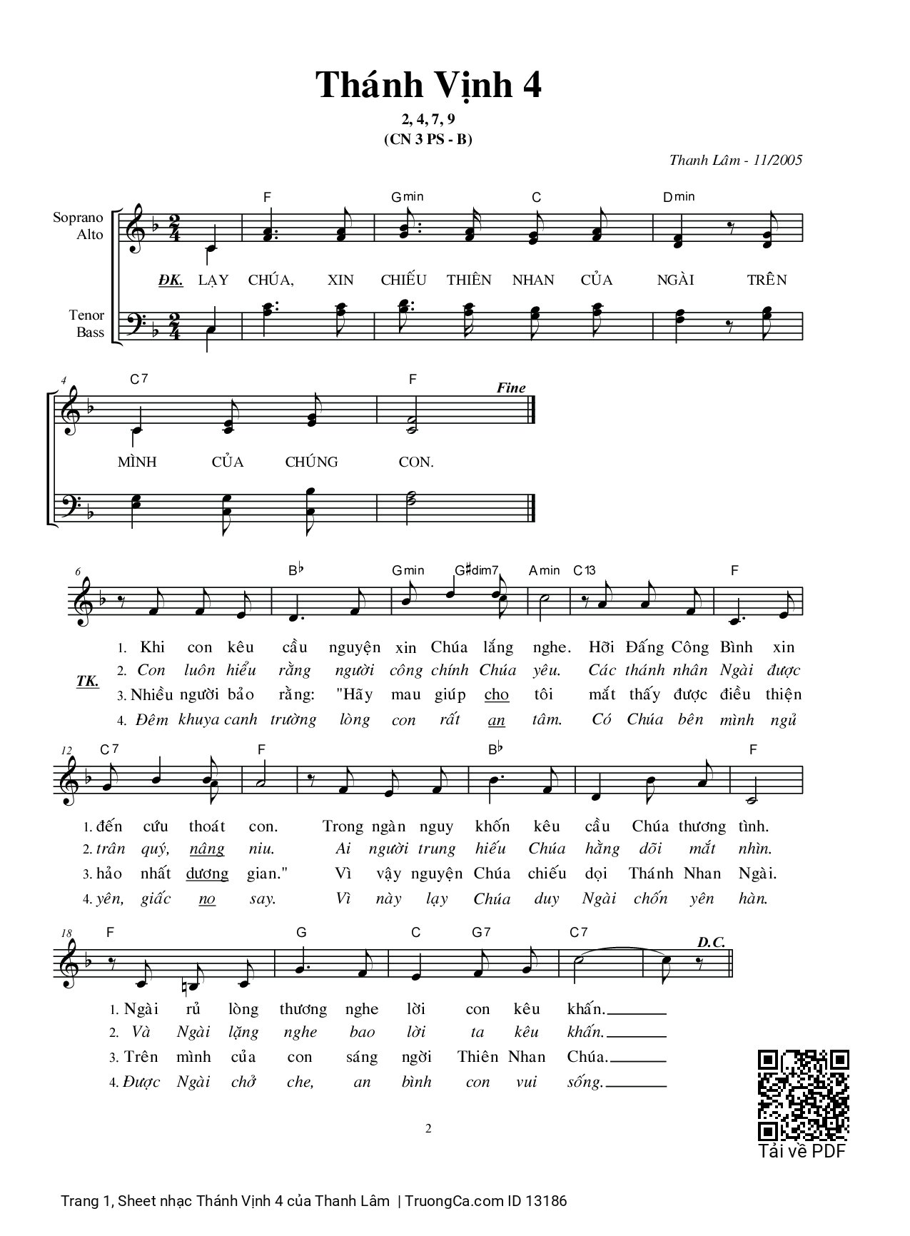 Page 1 of Sheet music PDF Thánh Vịnh 4 - Thanh Lâm