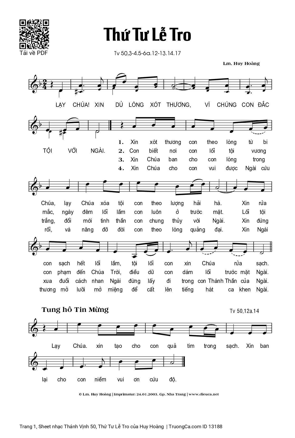 Page 1 of Sheet music PDF Thánh Vịnh 50, Thứ Tư Lễ Tro - Huy Hoàng